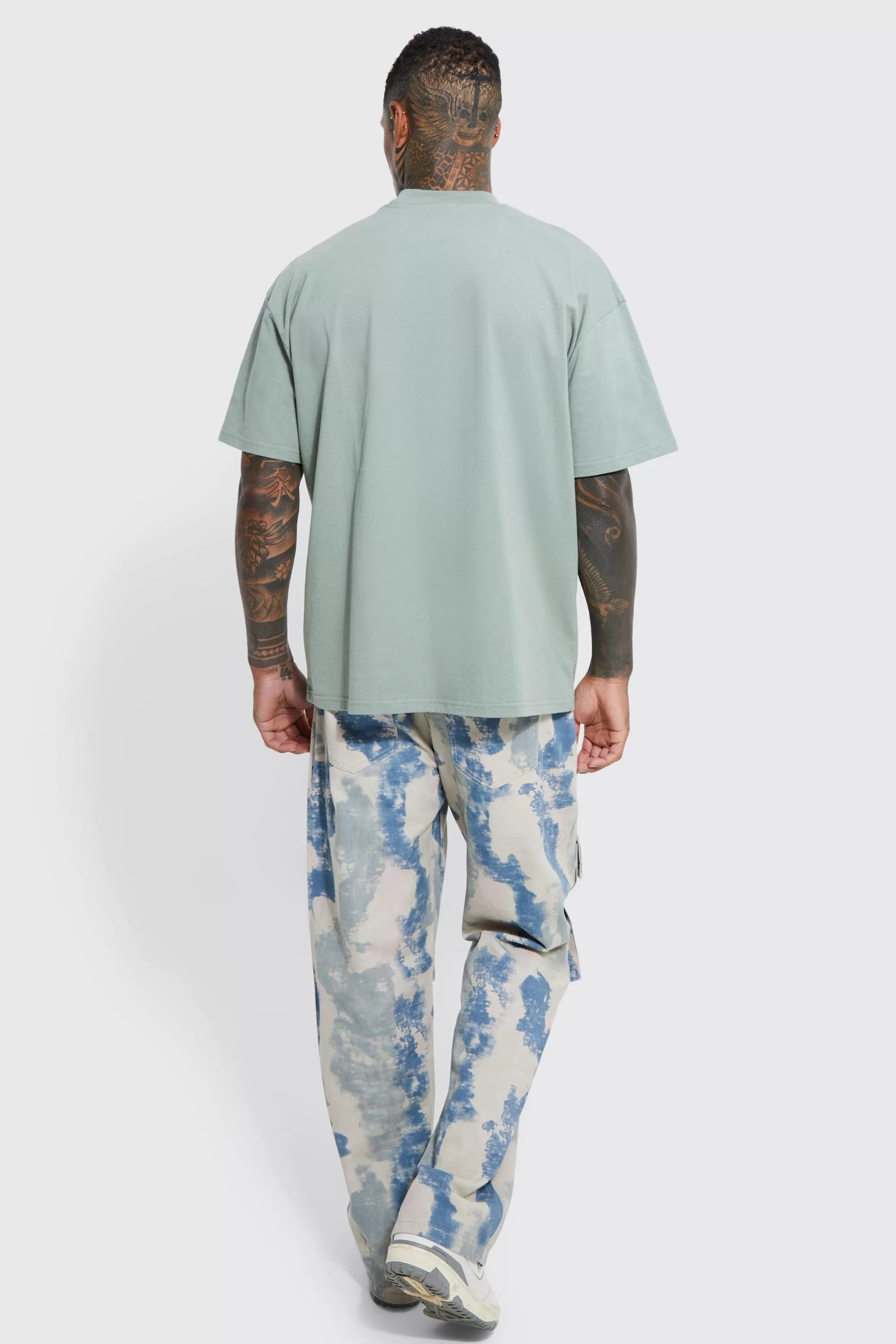 boohooMAN Fixed Relaxed Stacked Camo Cargo Trouser | UK
