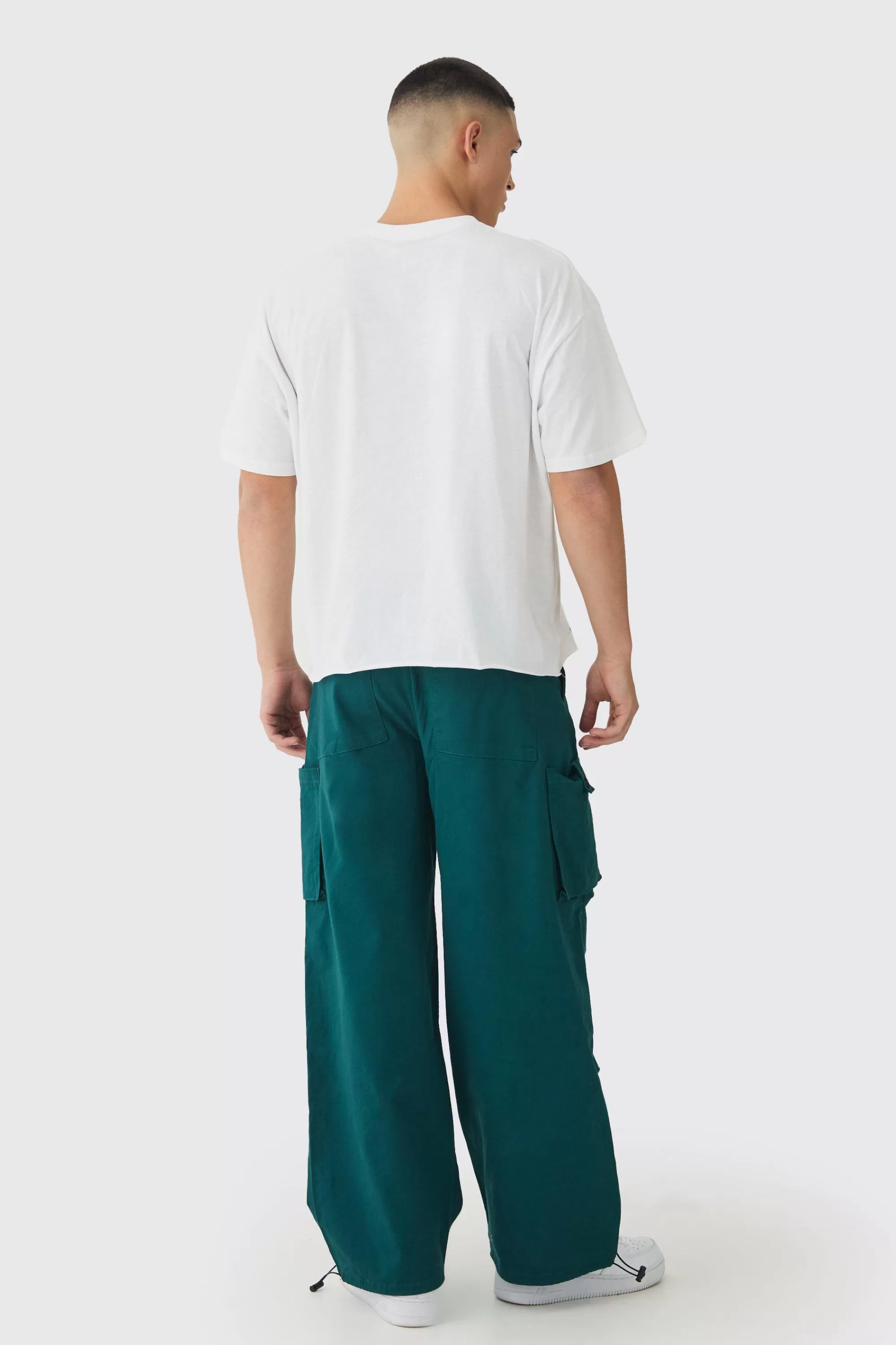 boohooMAN Fixed Waist Baggy Twill Cargo Trousers | UK