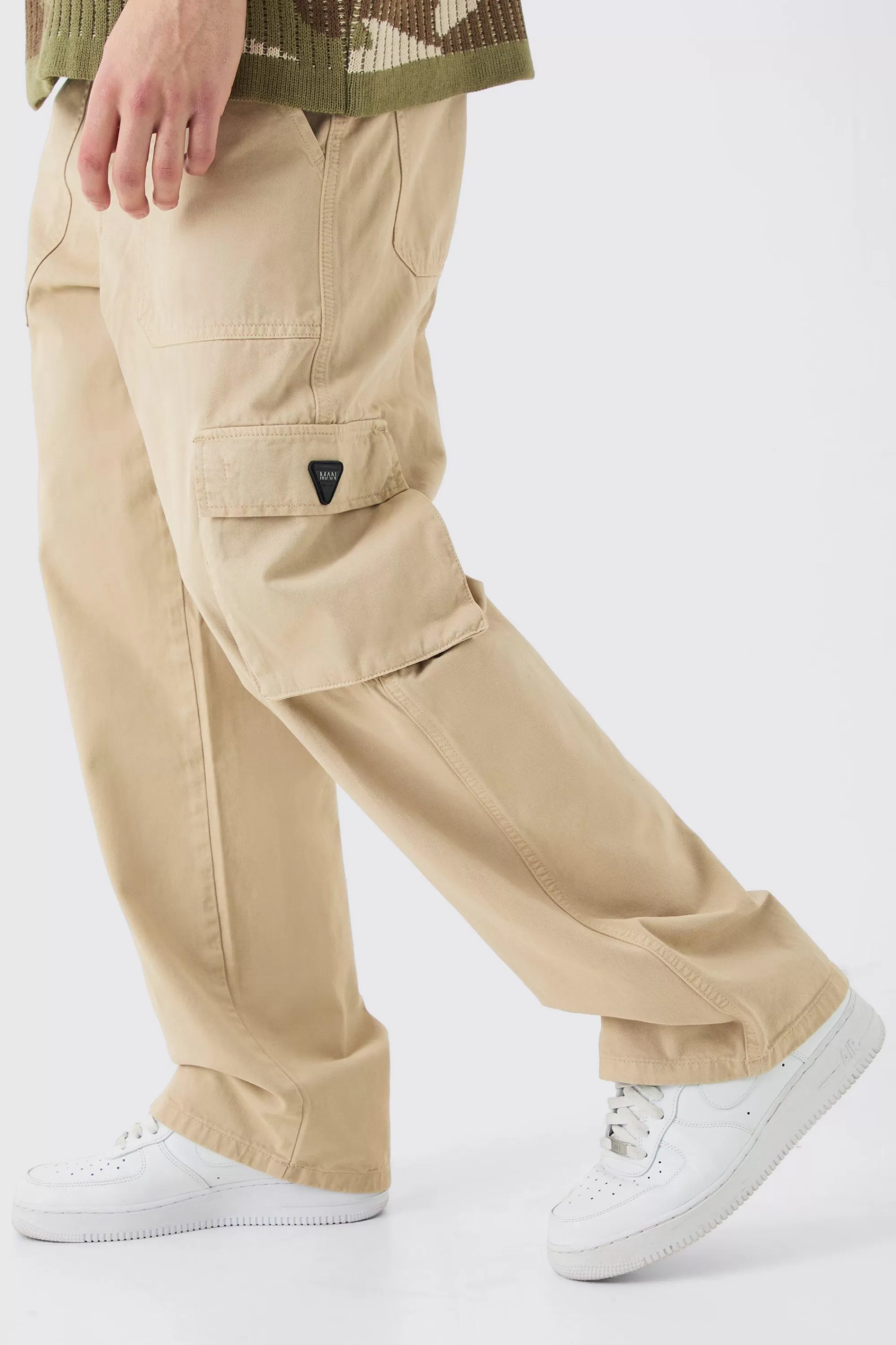 boohooMAN Fixed Waist Cargo Zip Trouser With Rubberised Tab | UK