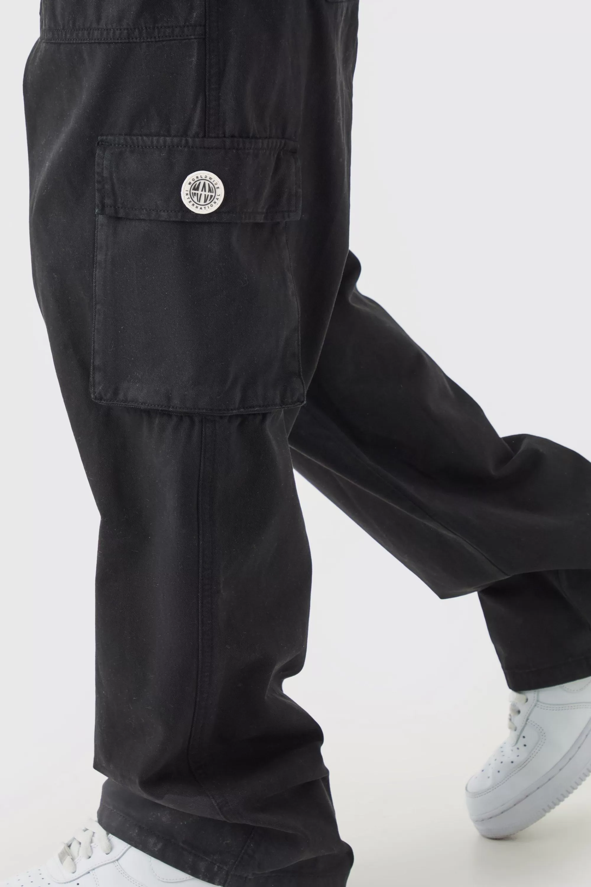 boohooMAN Fixed Waist Cargo Zip Trouser With Rubberised Tab | UK
