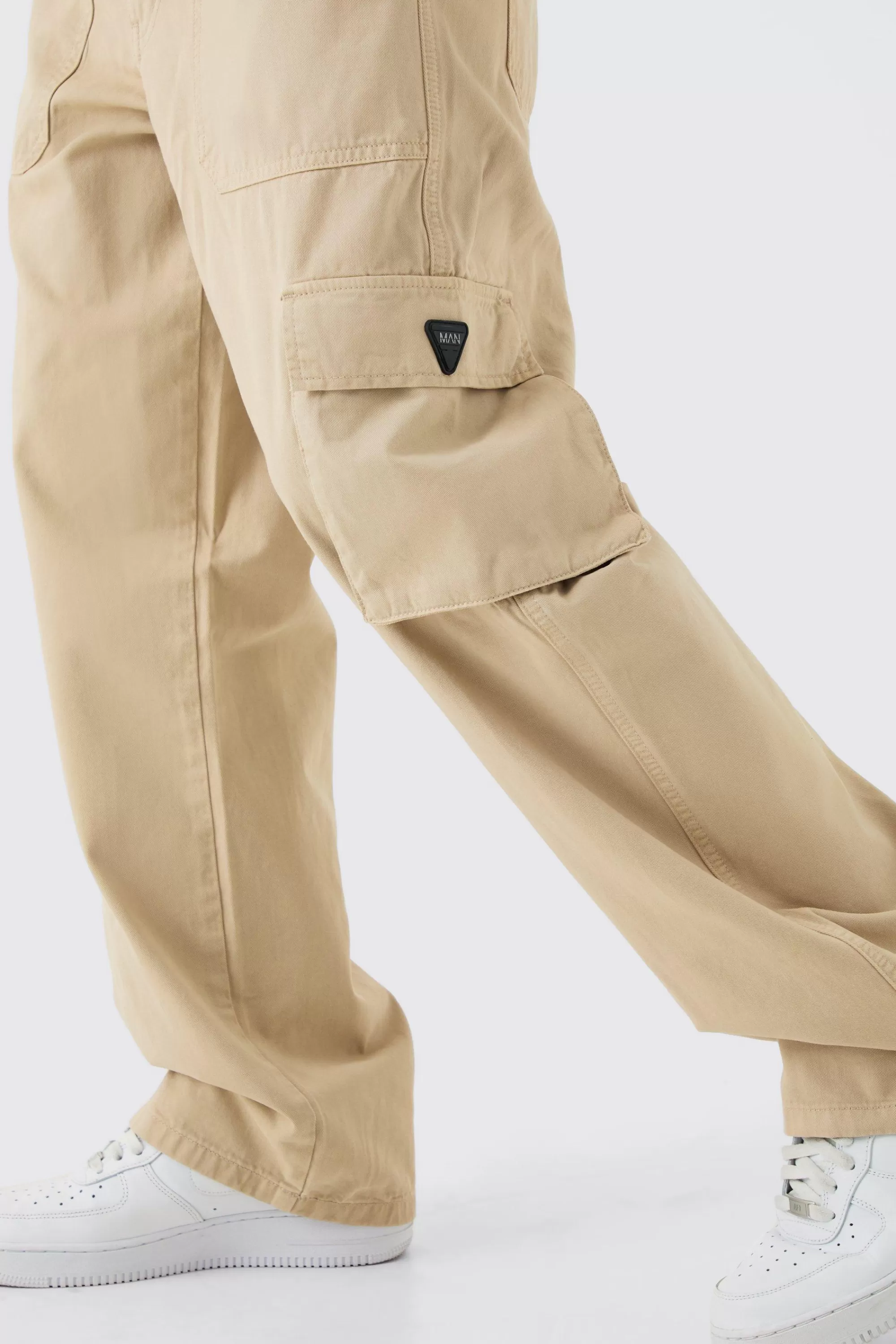 boohooMAN Fixed Waist Cargo Zip Trouser With Rubberised Tab | UK
