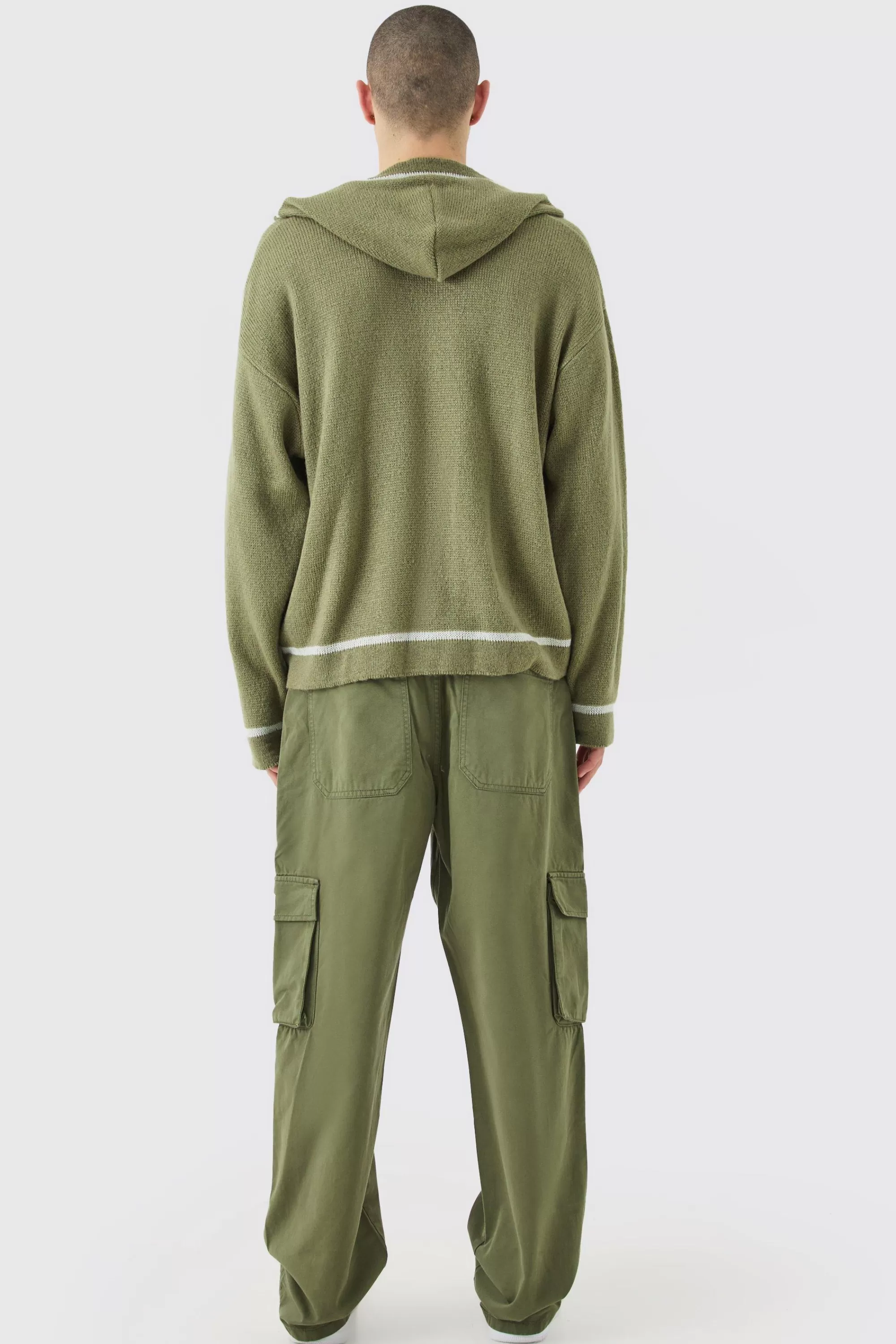 boohooMAN Fixed Waist Cargo Zip Trouser With Woven Tab | UK