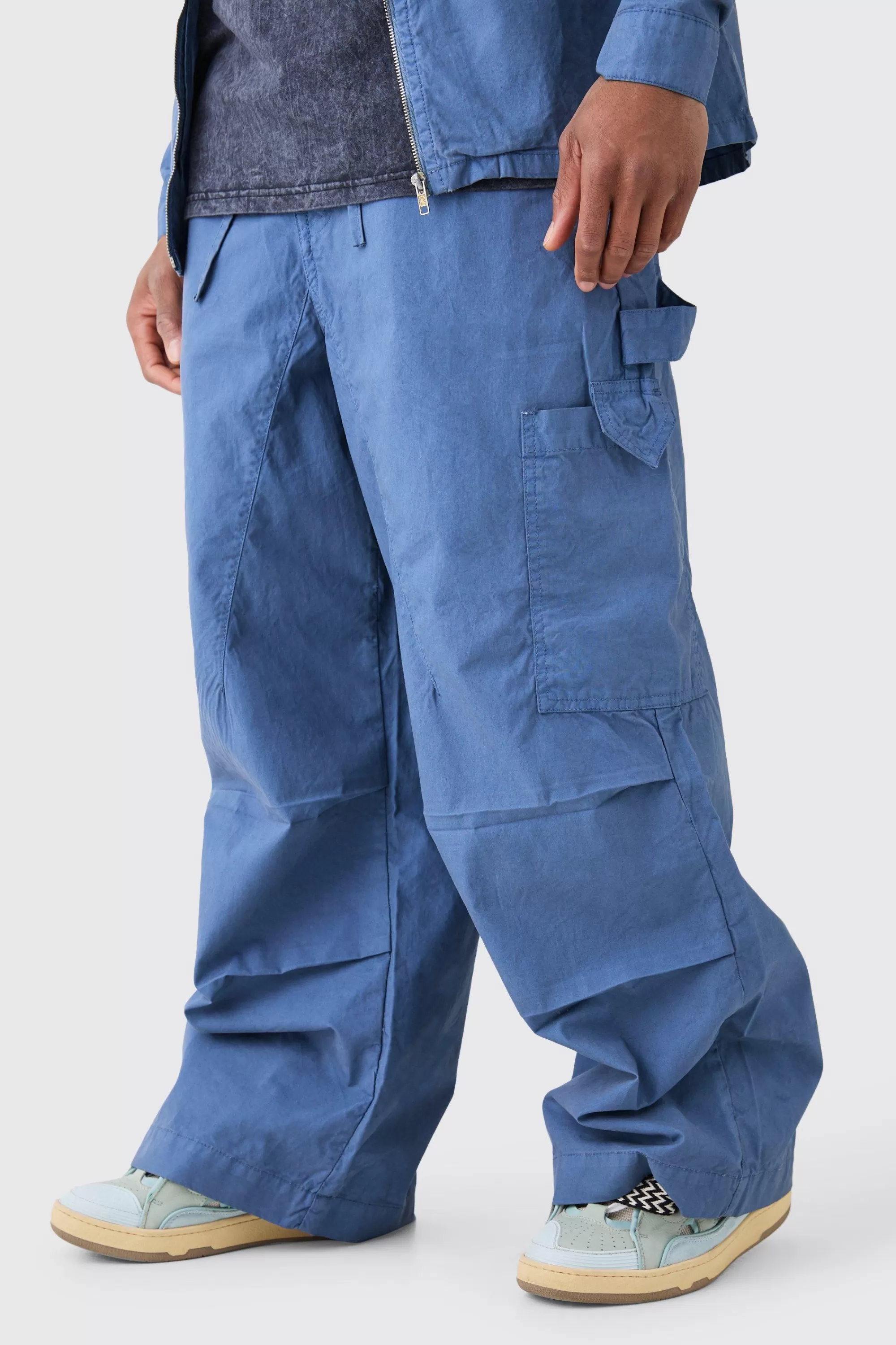 boohooMAN Fixed Waist Overdye Carpenter Parachute Trousers | UK