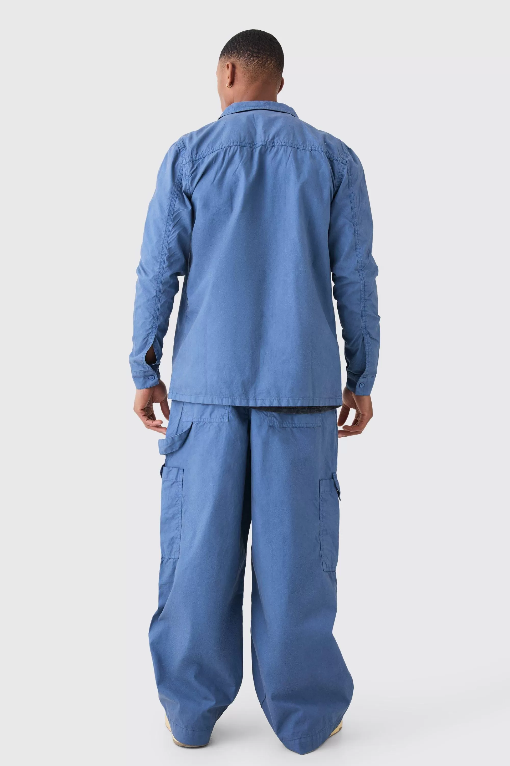 boohooMAN Fixed Waist Overdye Carpenter Parachute Trousers | UK