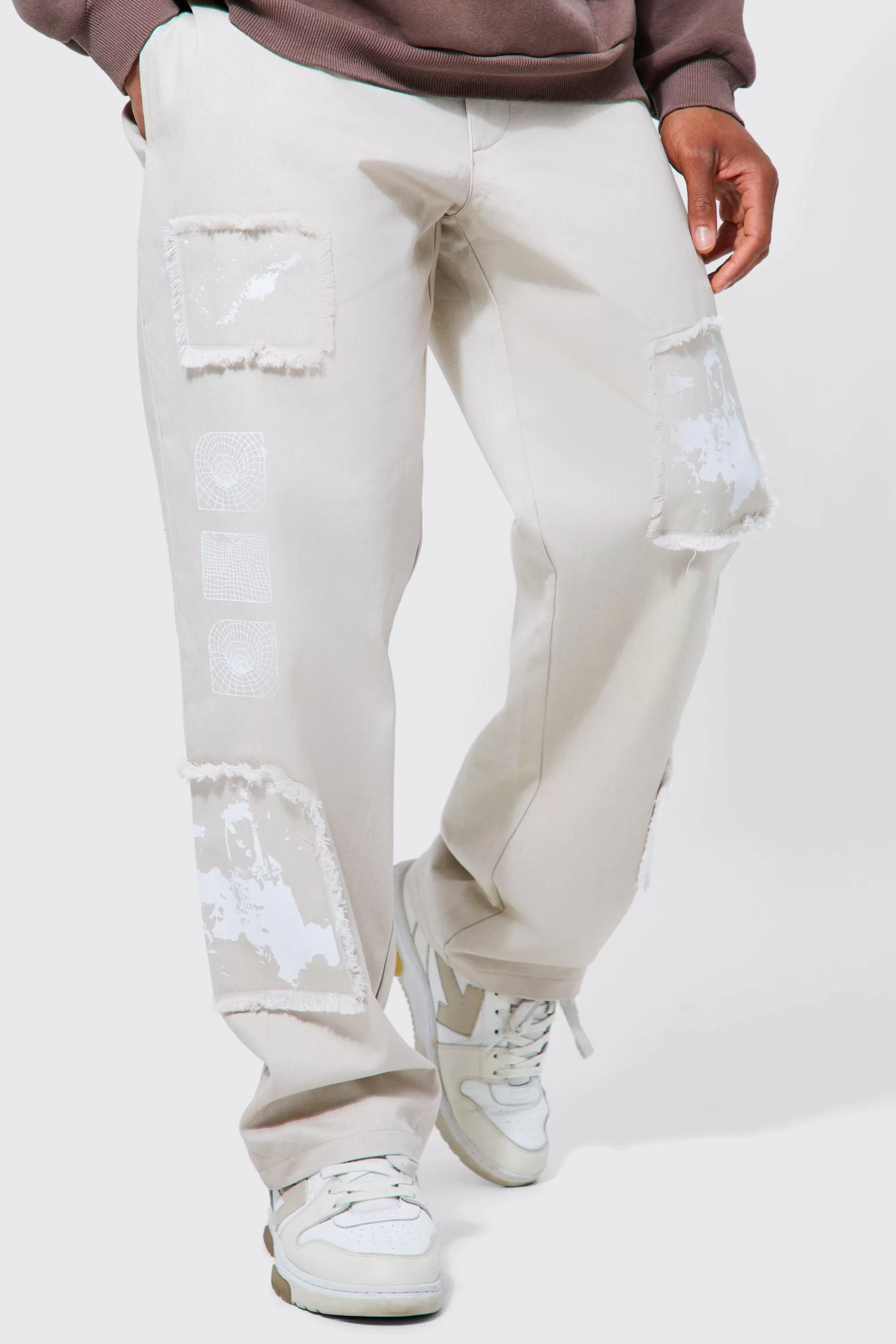boohooMAN Fixed Waist Relaxed Applique Print Trouser | UK