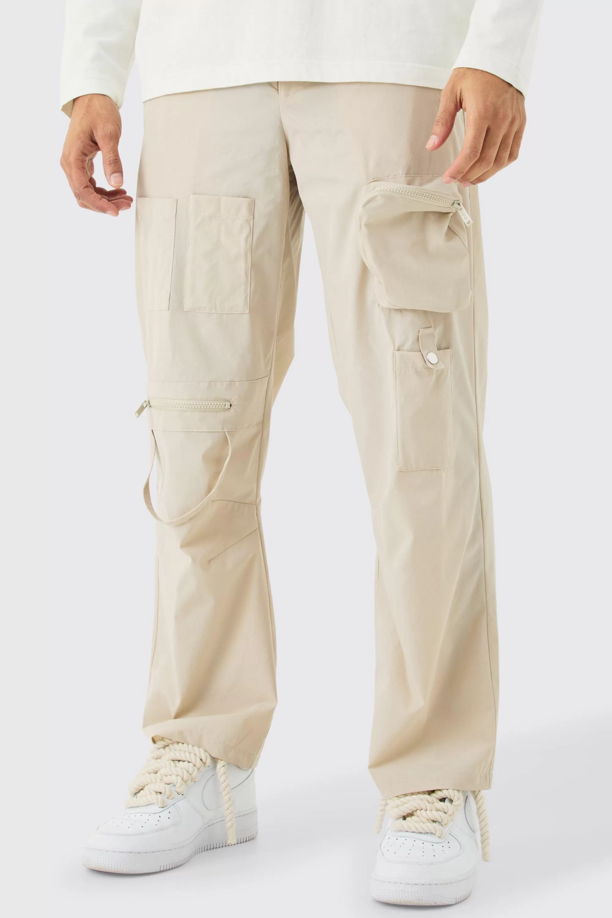boohooMAN Fixed Waist Relaxed Multi Pocket Cargos | UK