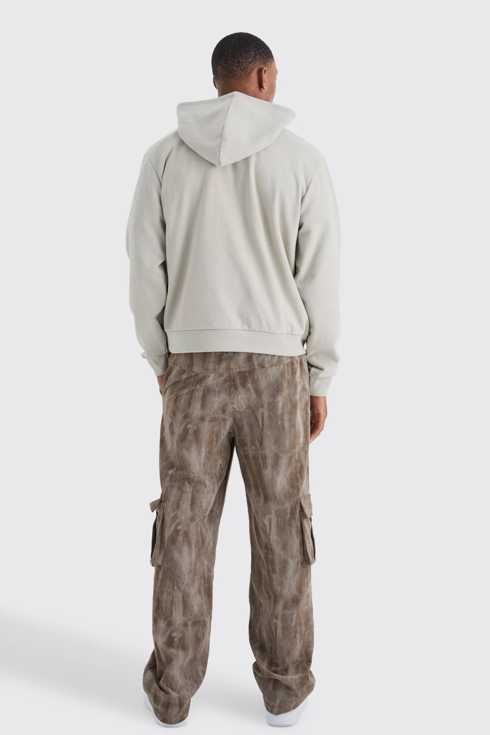 boohooMAN Fixed Waist Relaxed Tie Dye Cargo Corduroy Trouser | UK