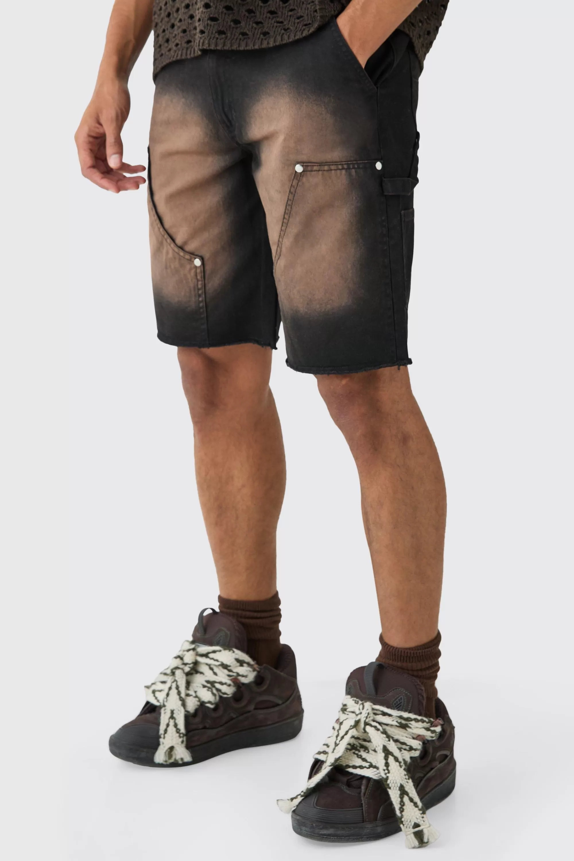 boohooMAN Fixed Waist Relaxed Washed Carpenter Short | UK