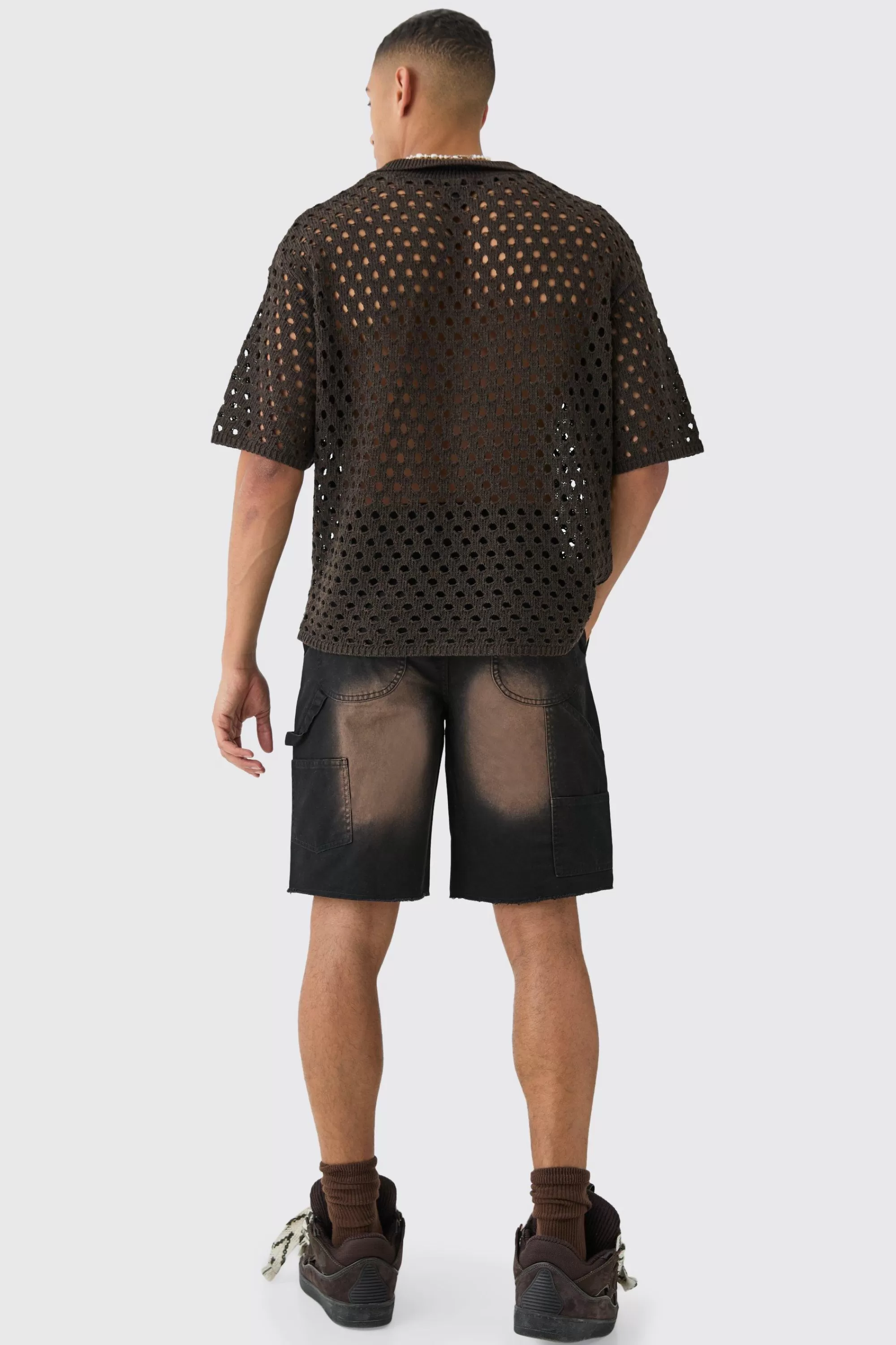 boohooMAN Fixed Waist Relaxed Washed Carpenter Short | UK