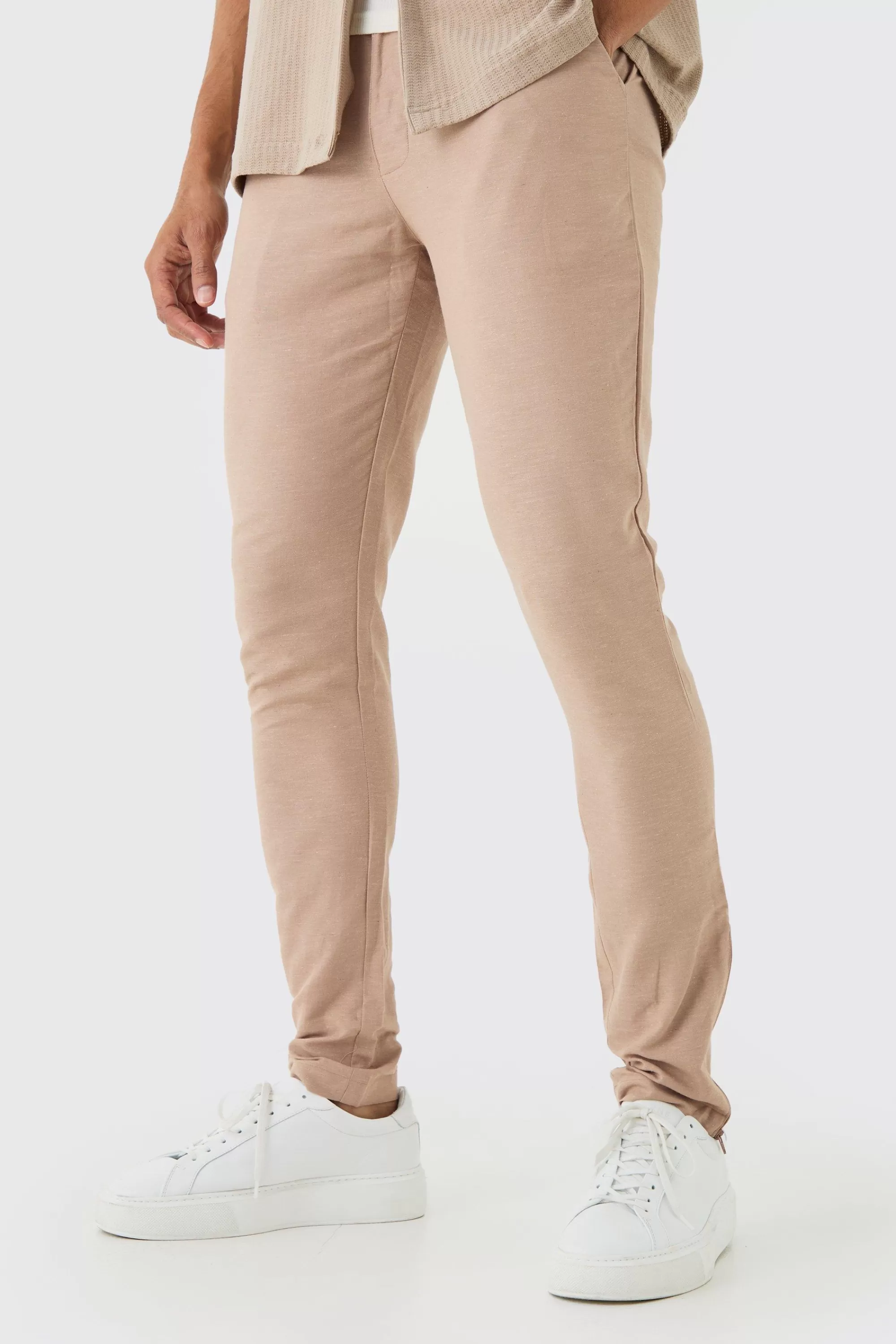 boohooMAN Fixed Waist Skinny Linen Trouser | UK