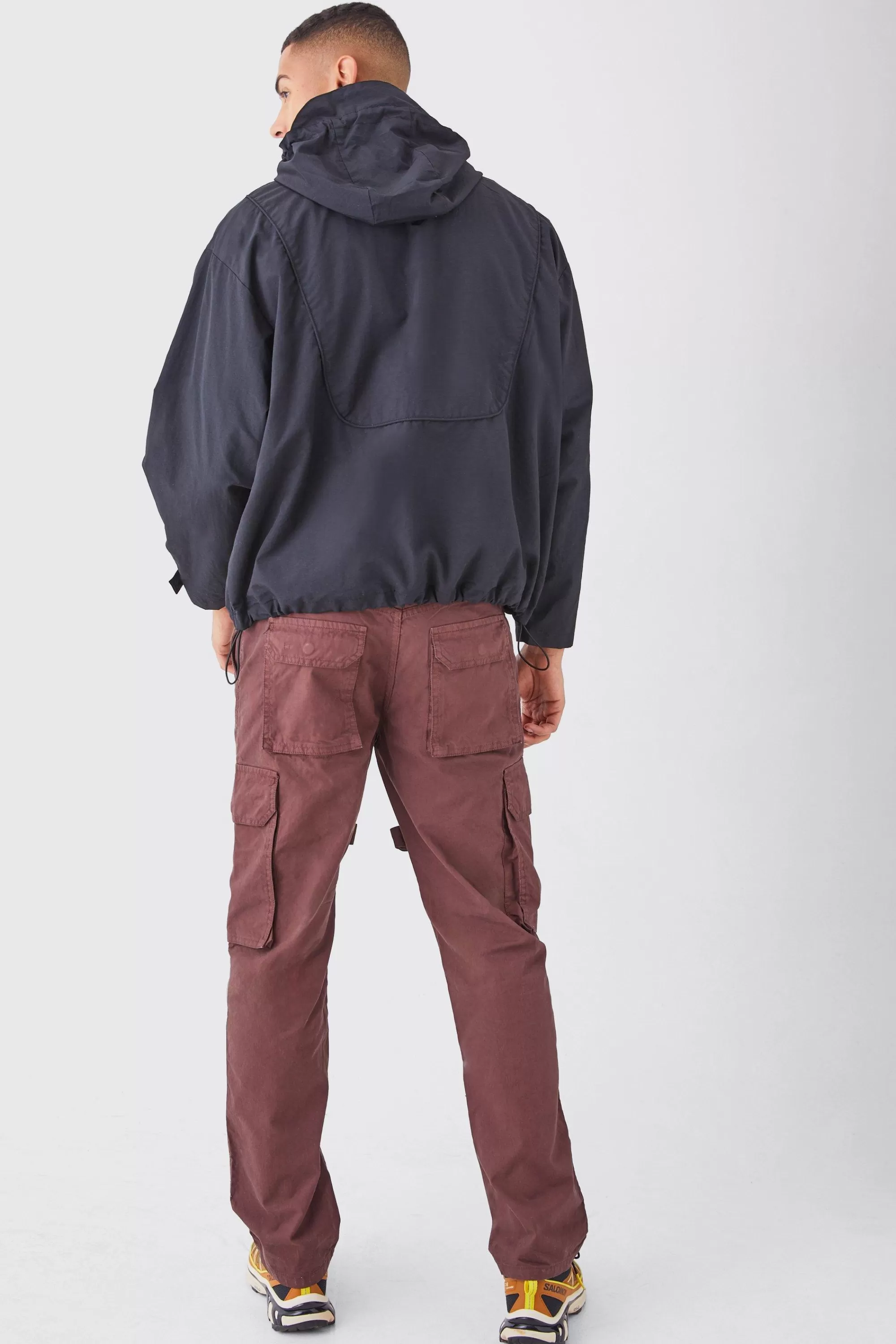 boohooMAN Fixed Waist Strap Detail Straight Leg Trousers | UK