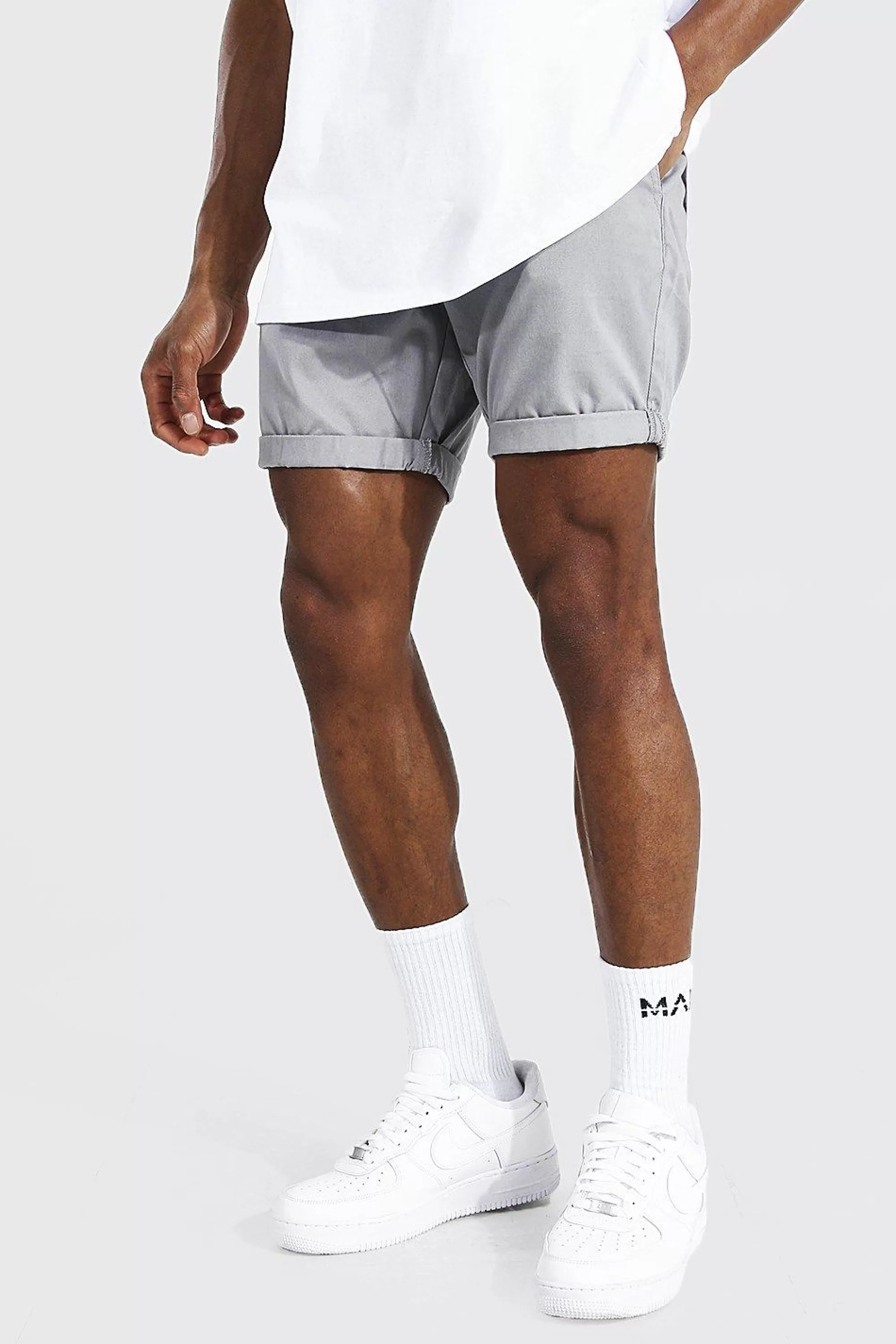 boohooMAN Fixed Waist Stretch Slim Chino Short | UK