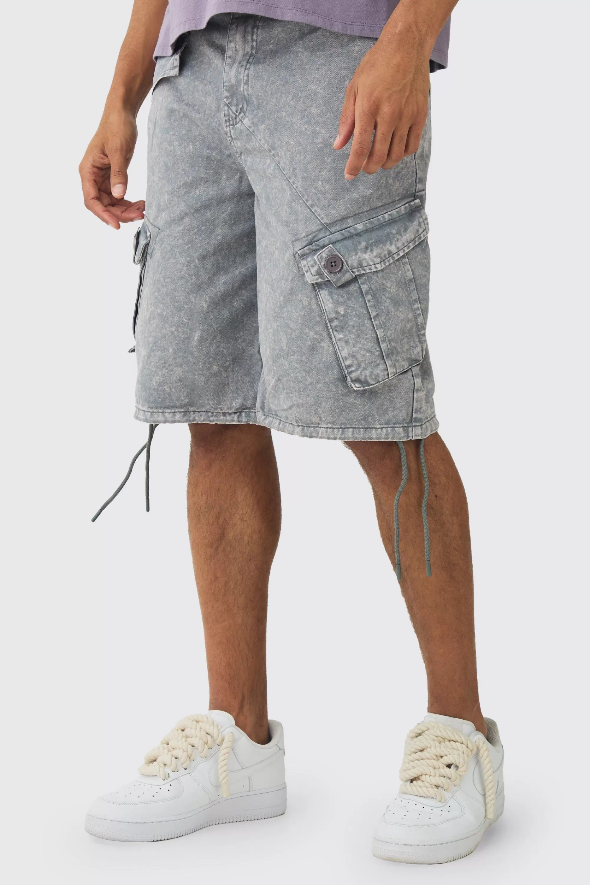 boohooMAN Fixed Waist Washed Cargo Jort | UK