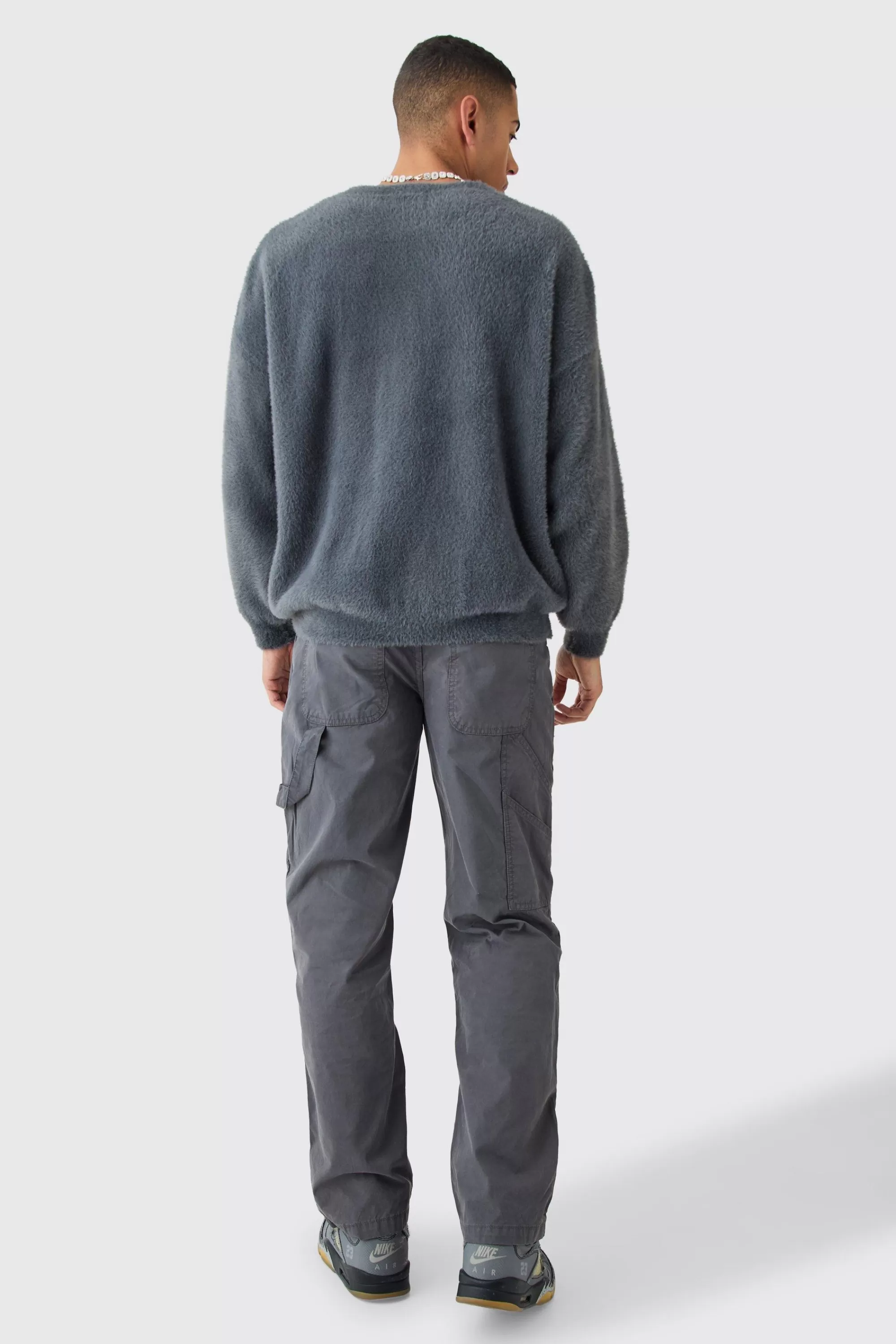 boohooMAN Fixed Waist Washed Relaxed Fit Carpenter Trouser | UK