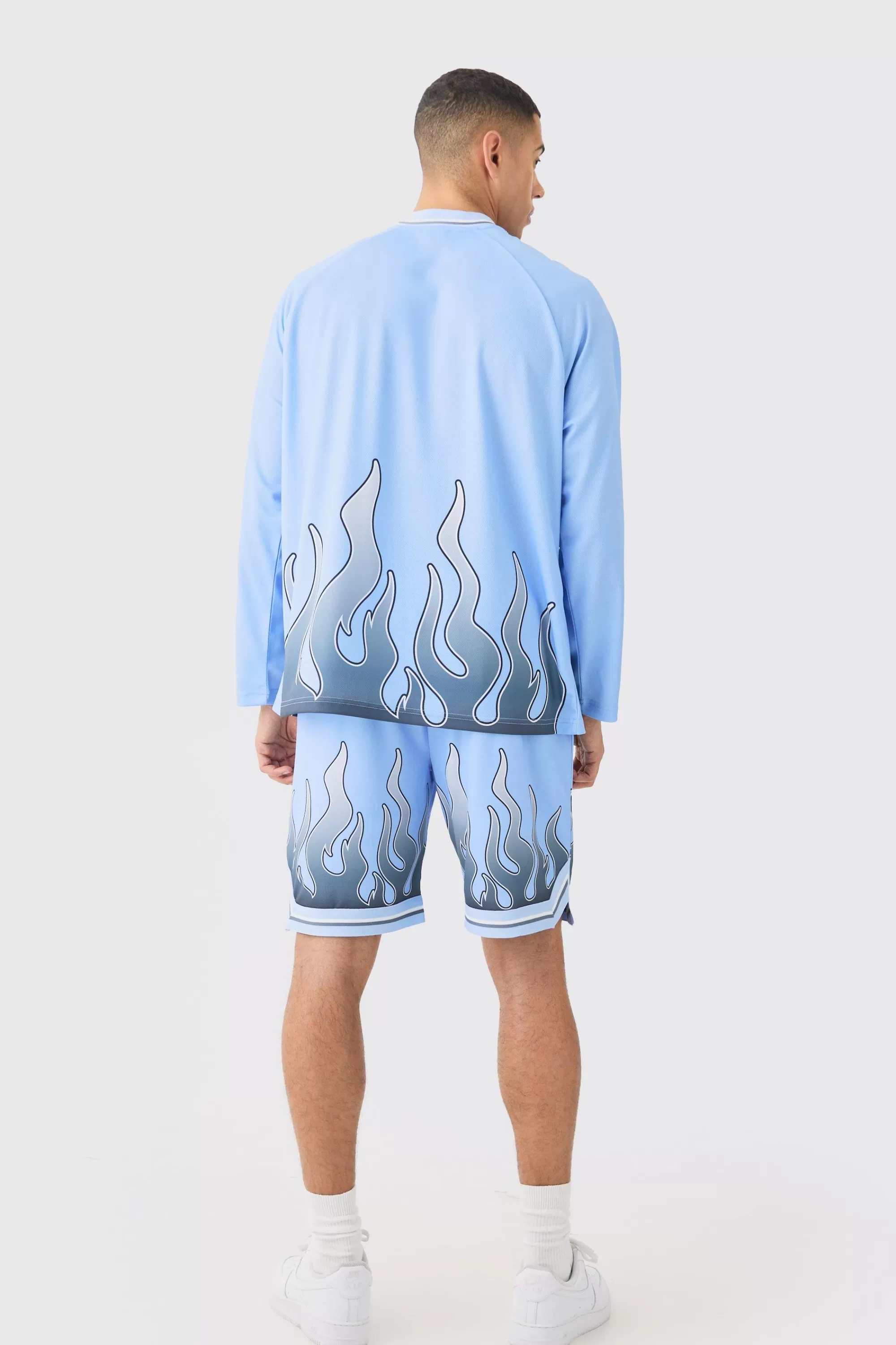 boohooMAN Flame Graphic Mesh Basketball Shorts | UK