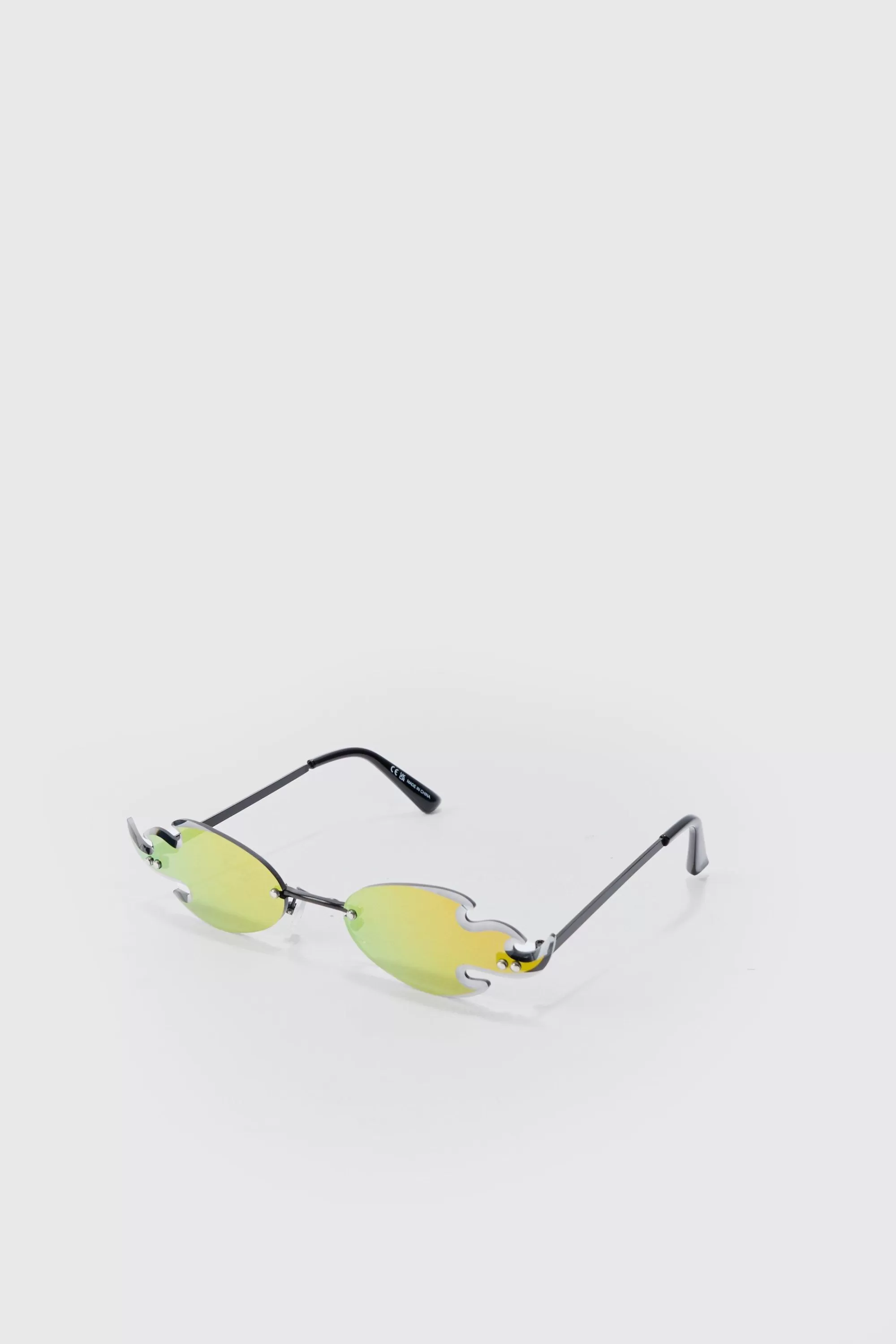 boohooMAN Flame Rimless Sunglasses In | UK