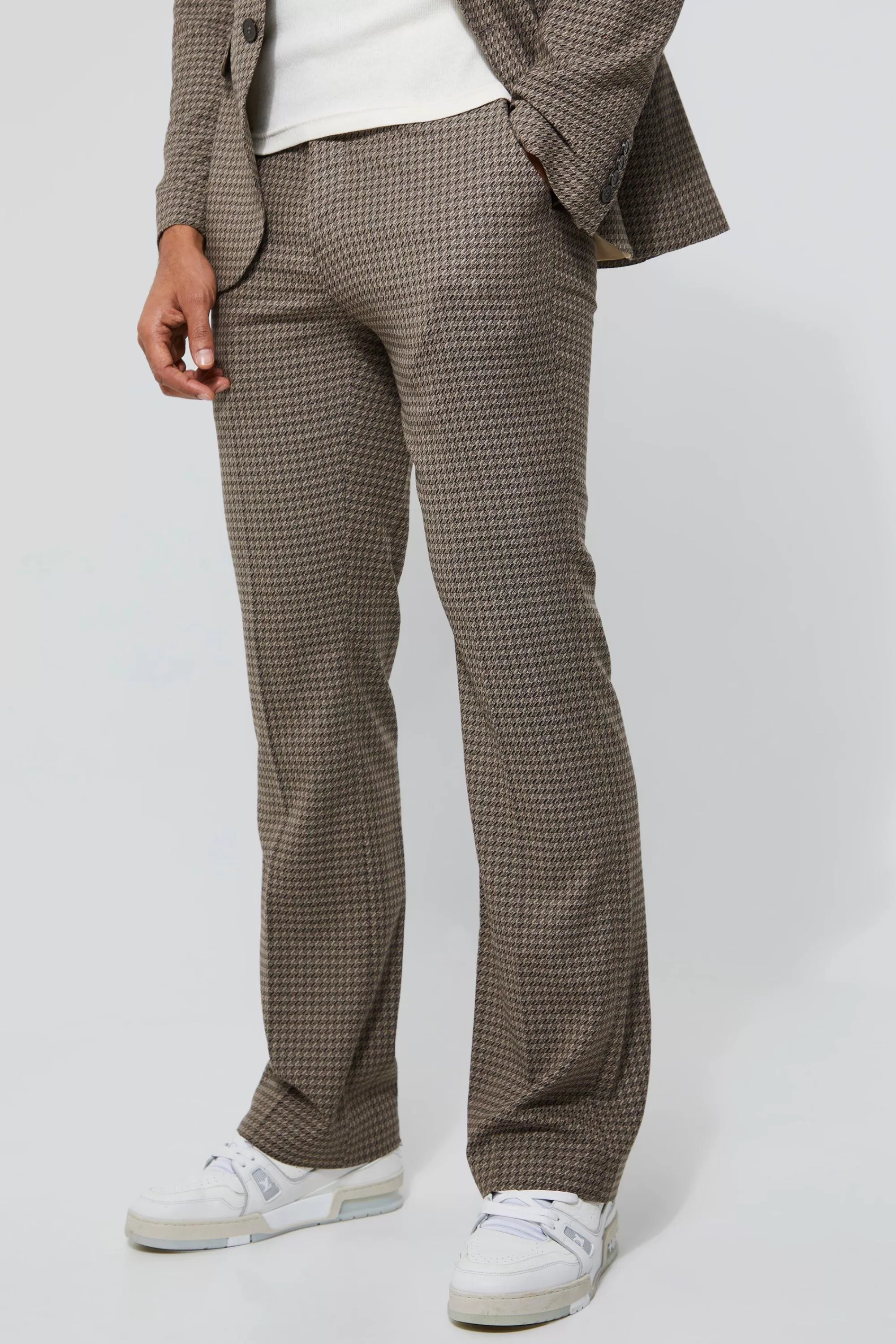 boohooMAN Flare Leg Dogtooth Suit | UK