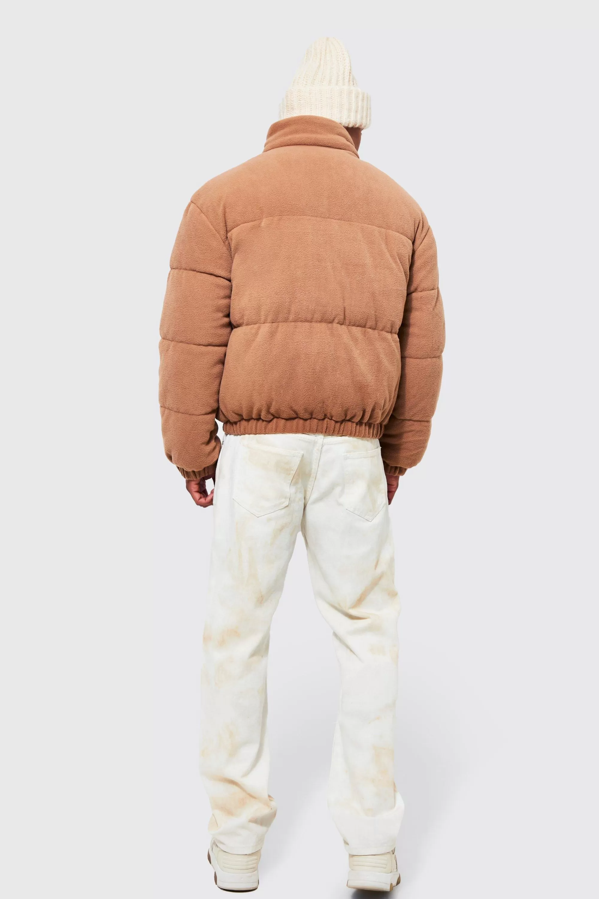 boohooMAN Fleece Boxy Funnel Neck Puffer | UK