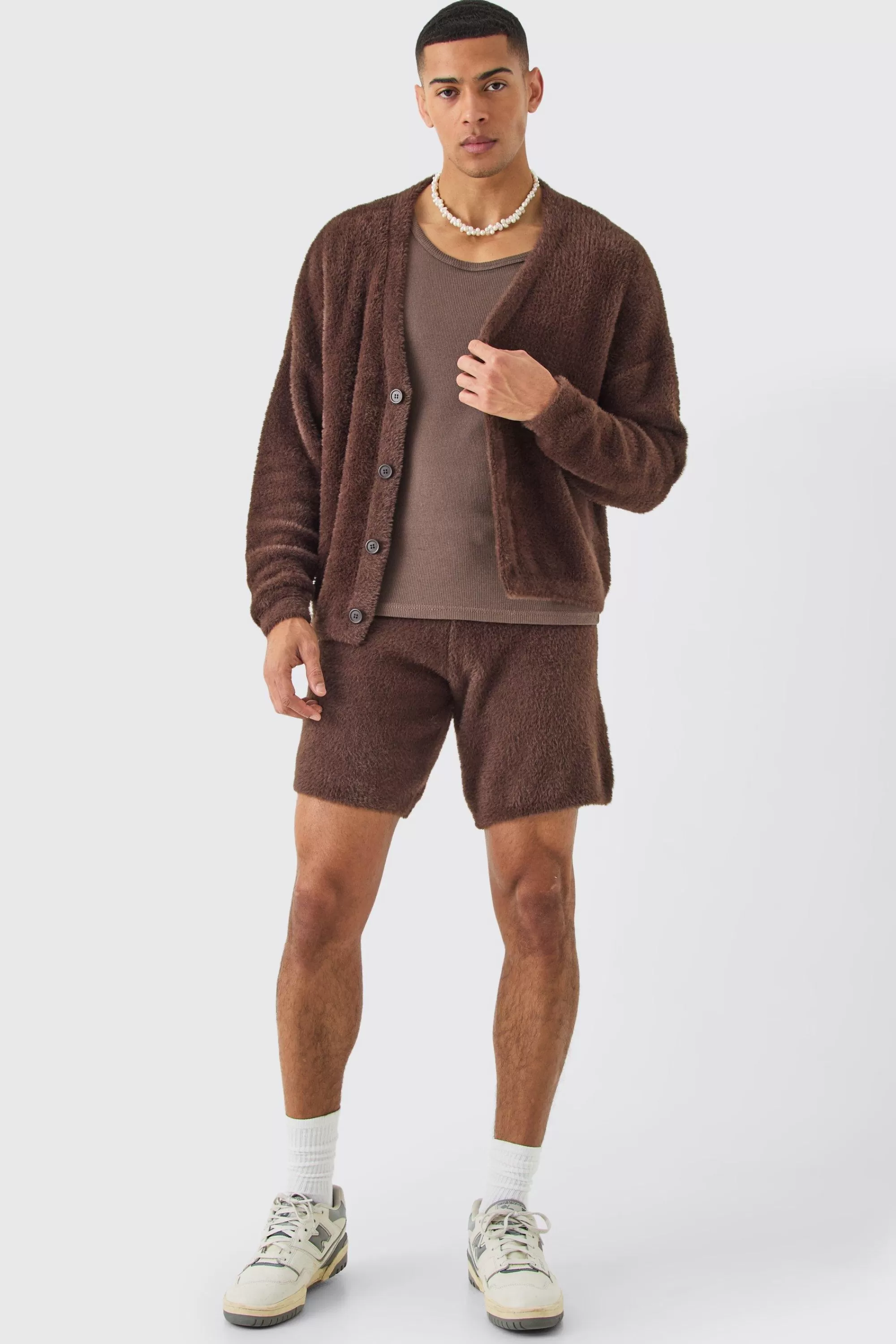 boohooMAN Fluffy Knit Cardigan In | UK
