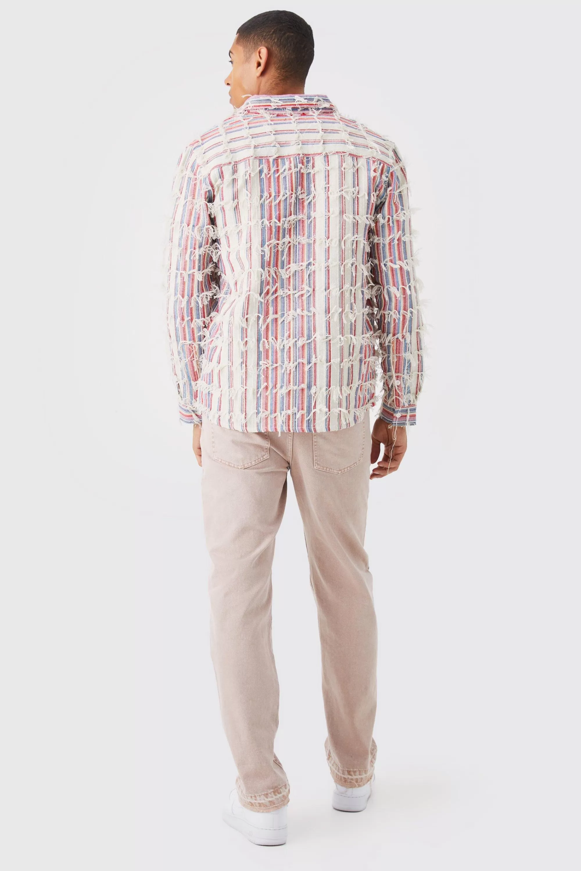 boohooMAN Fringe Textured Coloured Overshirt | UK