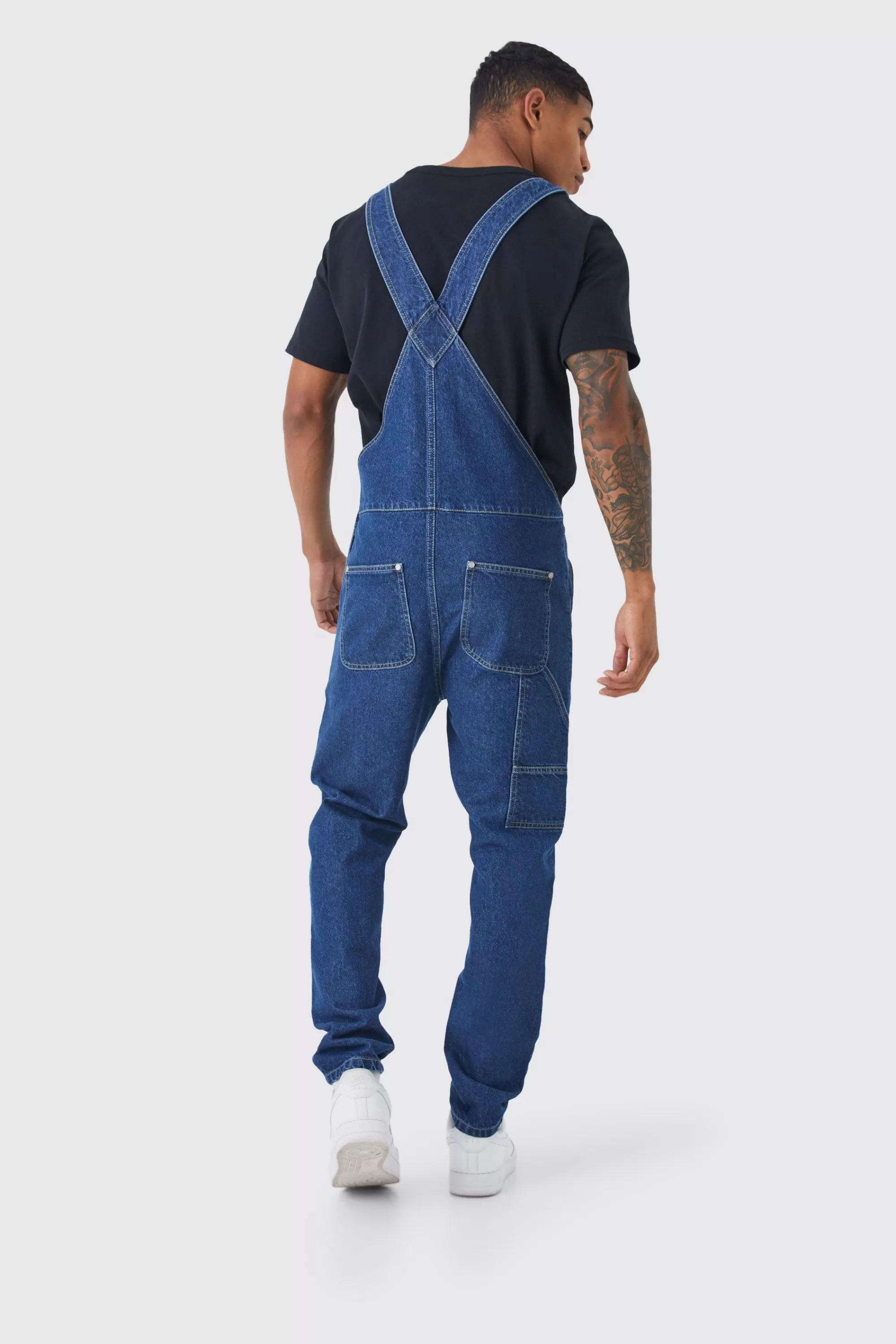 boohooMAN Full Length Denim Dungarees | UK