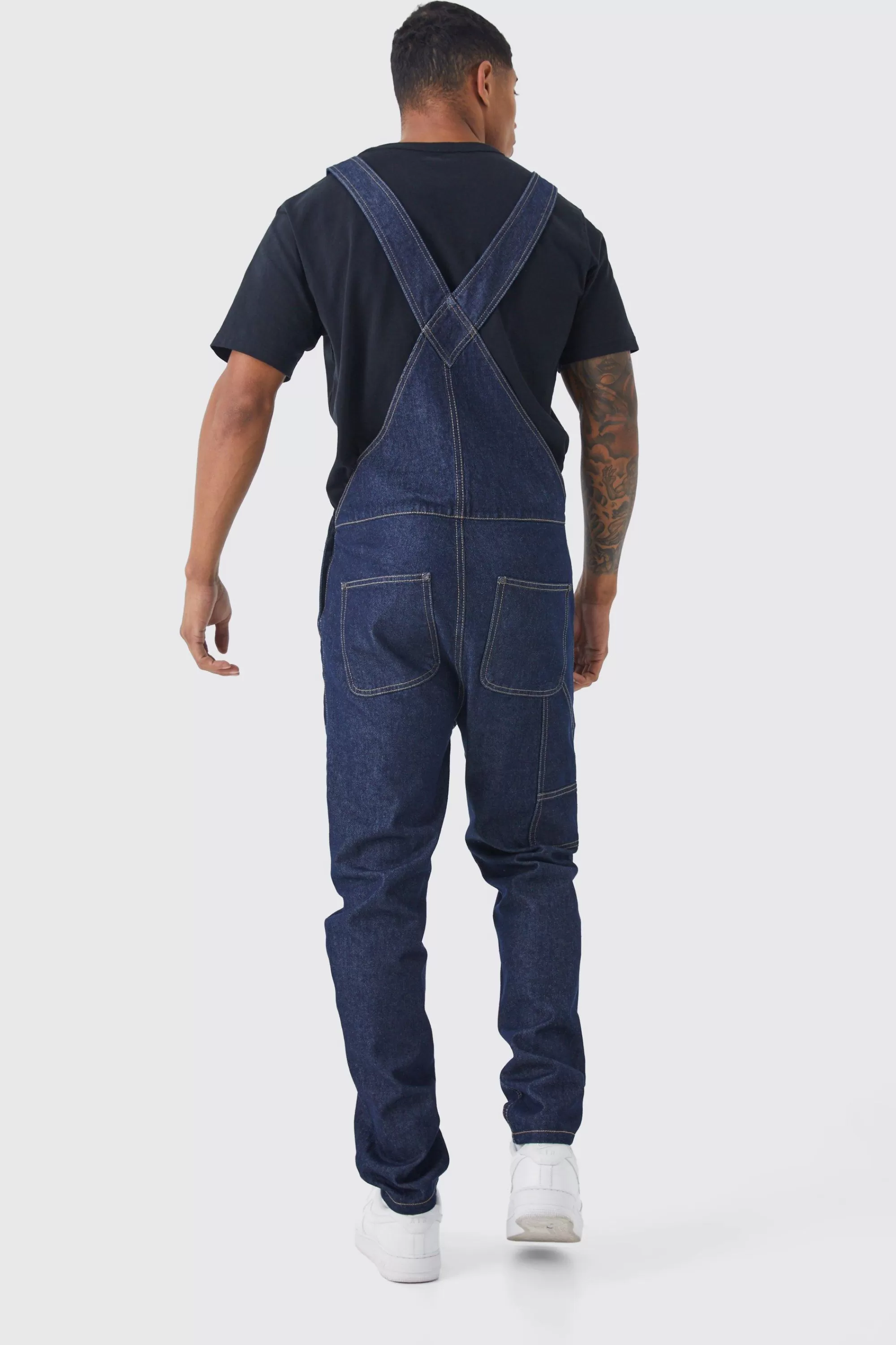 boohooMAN Full Length Denim Dungarees | UK