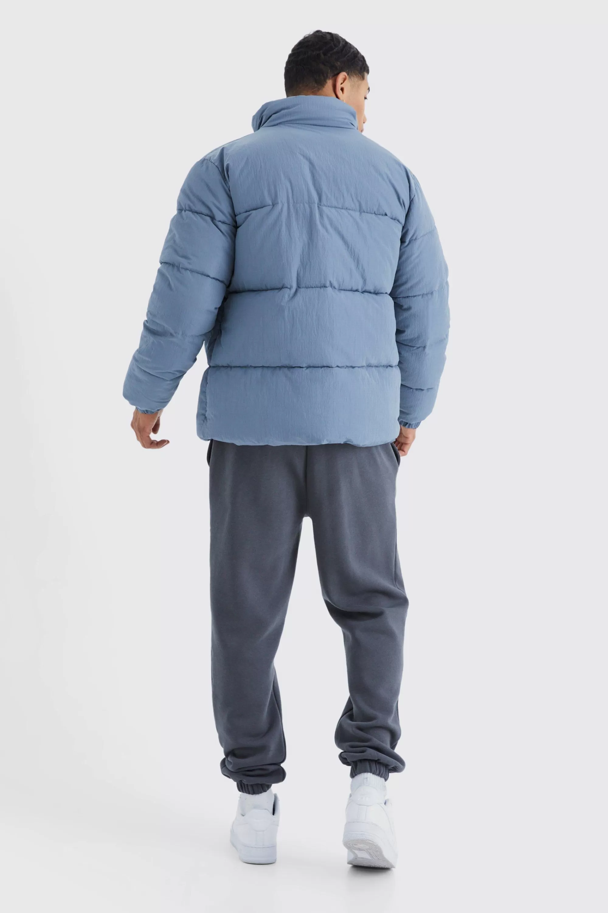 boohooMAN Funnel Neck Contrast Riptstop Puffer | UK