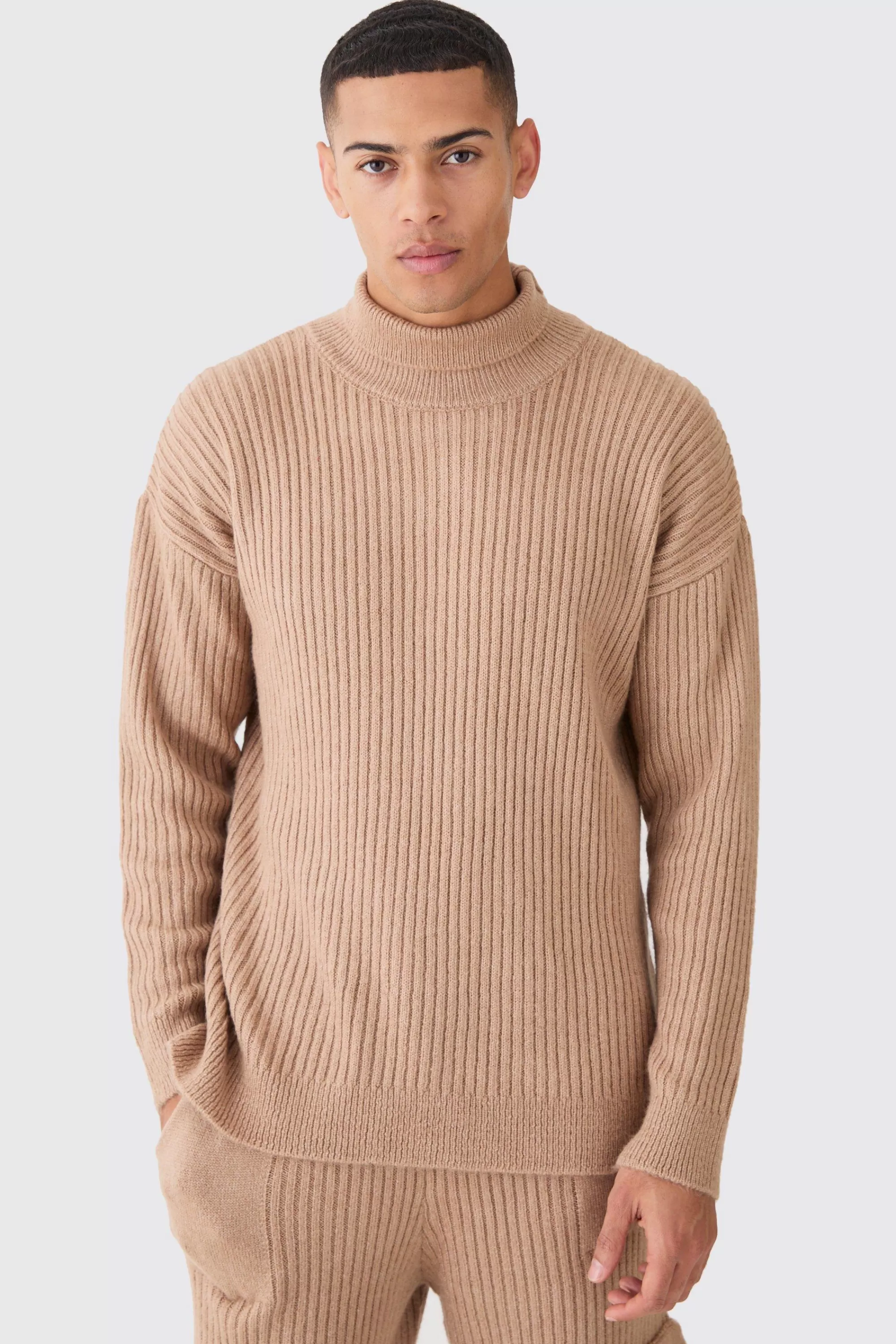boohooMAN Funnel Neck Marl Ribbed Knit Jumper | UK
