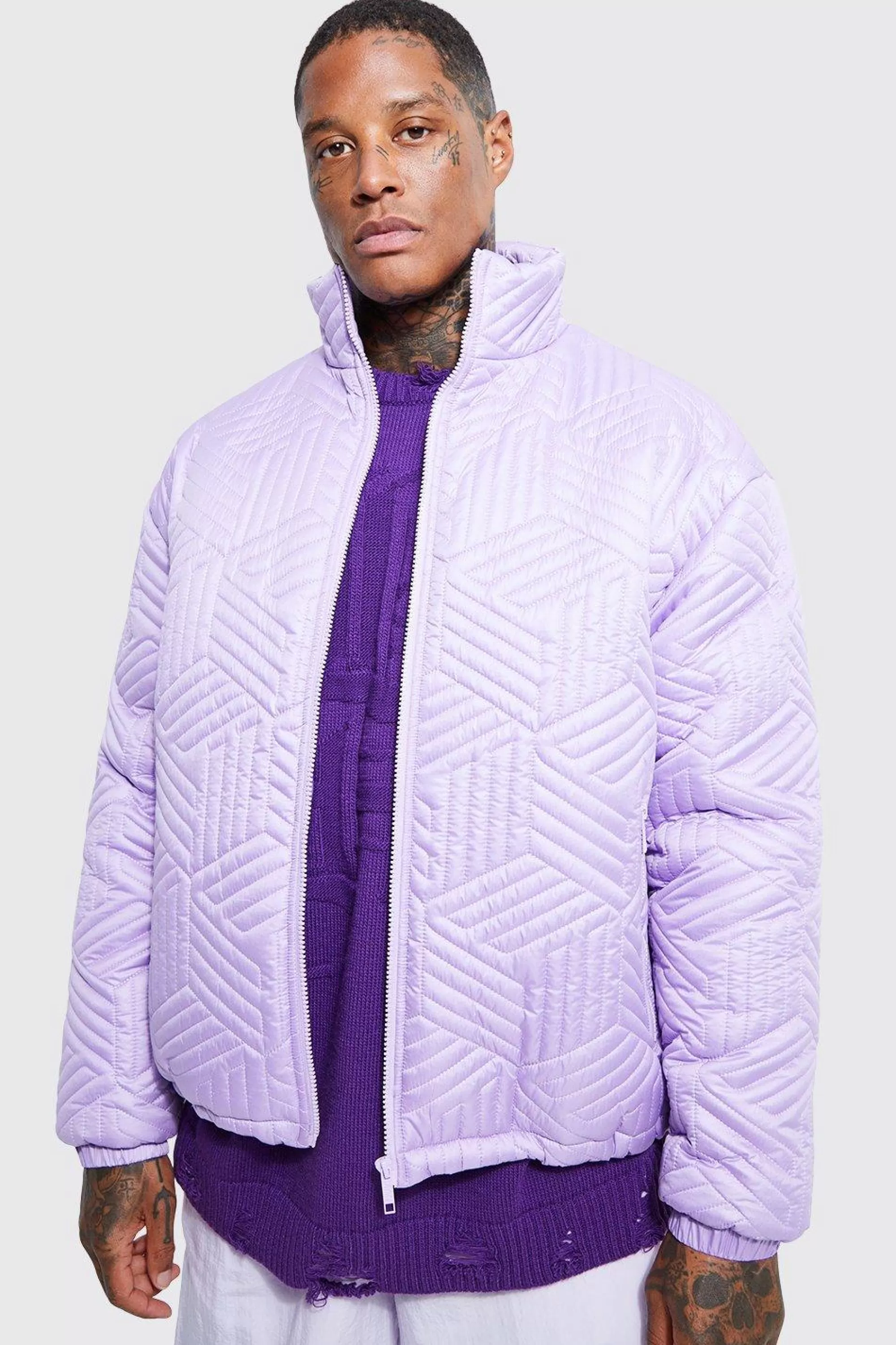 boohooMAN Funnel Neck Oversized Quilted Puffer | UK