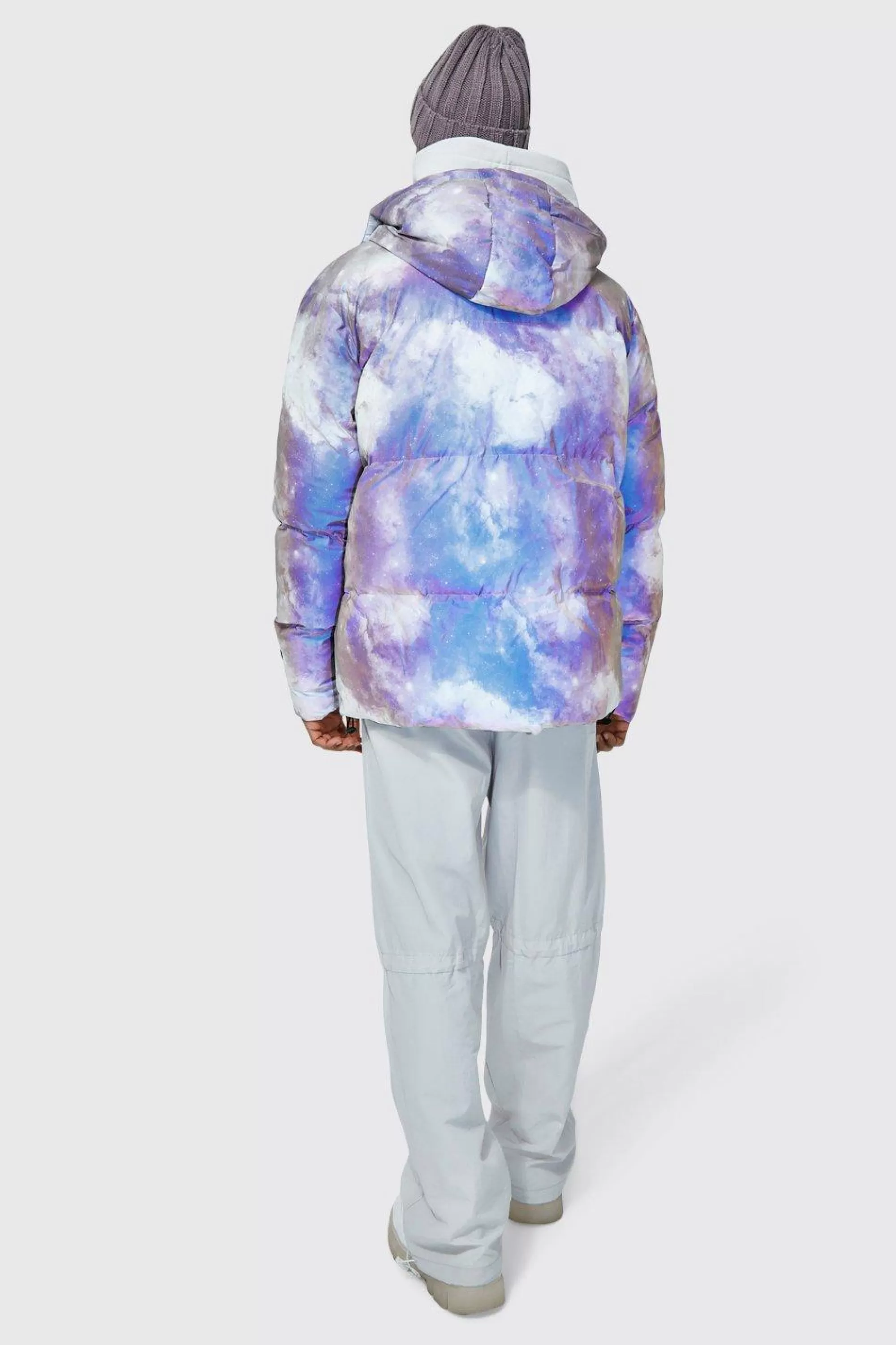 boohooMAN Galactic Reflective Print Hooded Puffer | UK