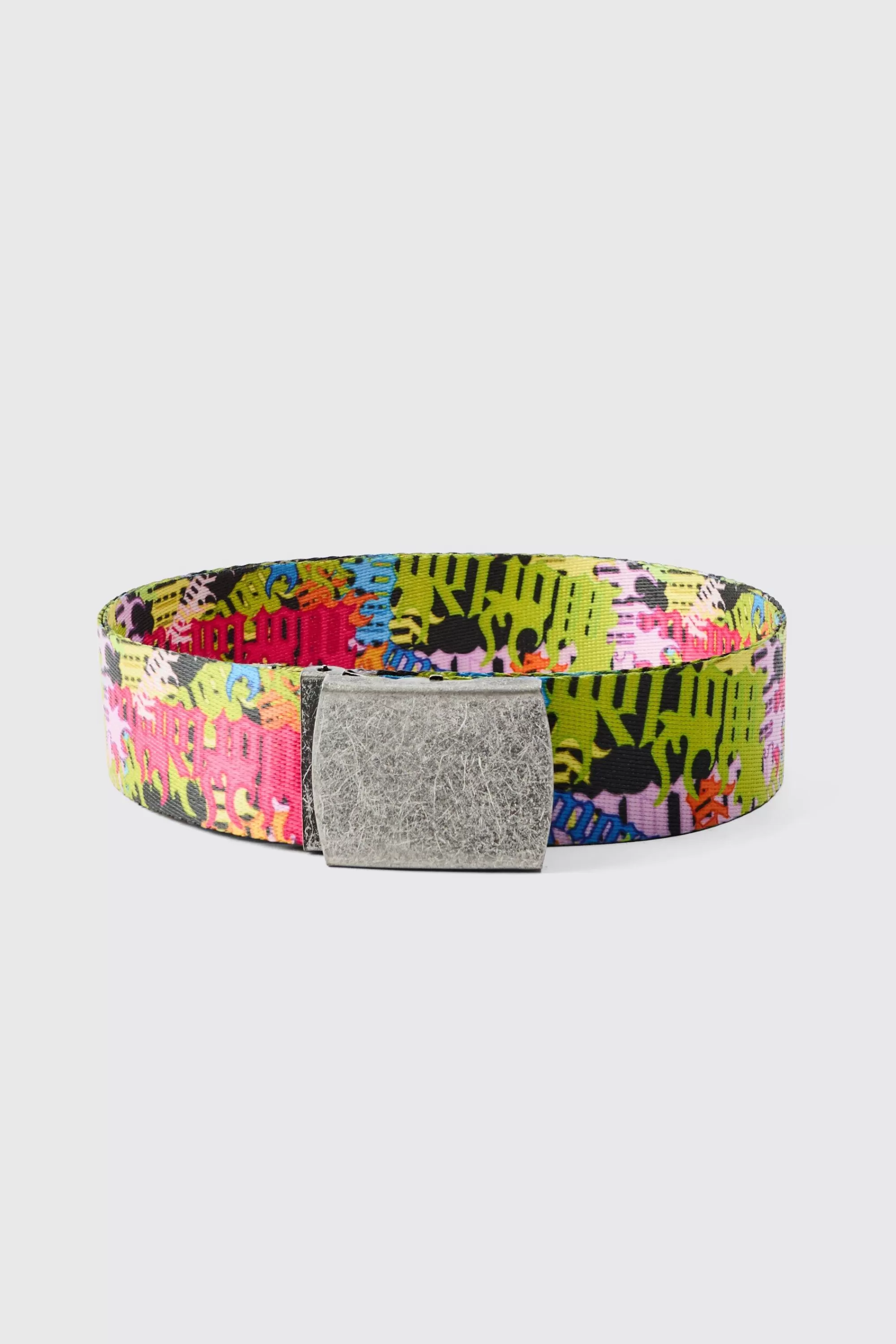boohooMAN Graffiti Print Belt | UK