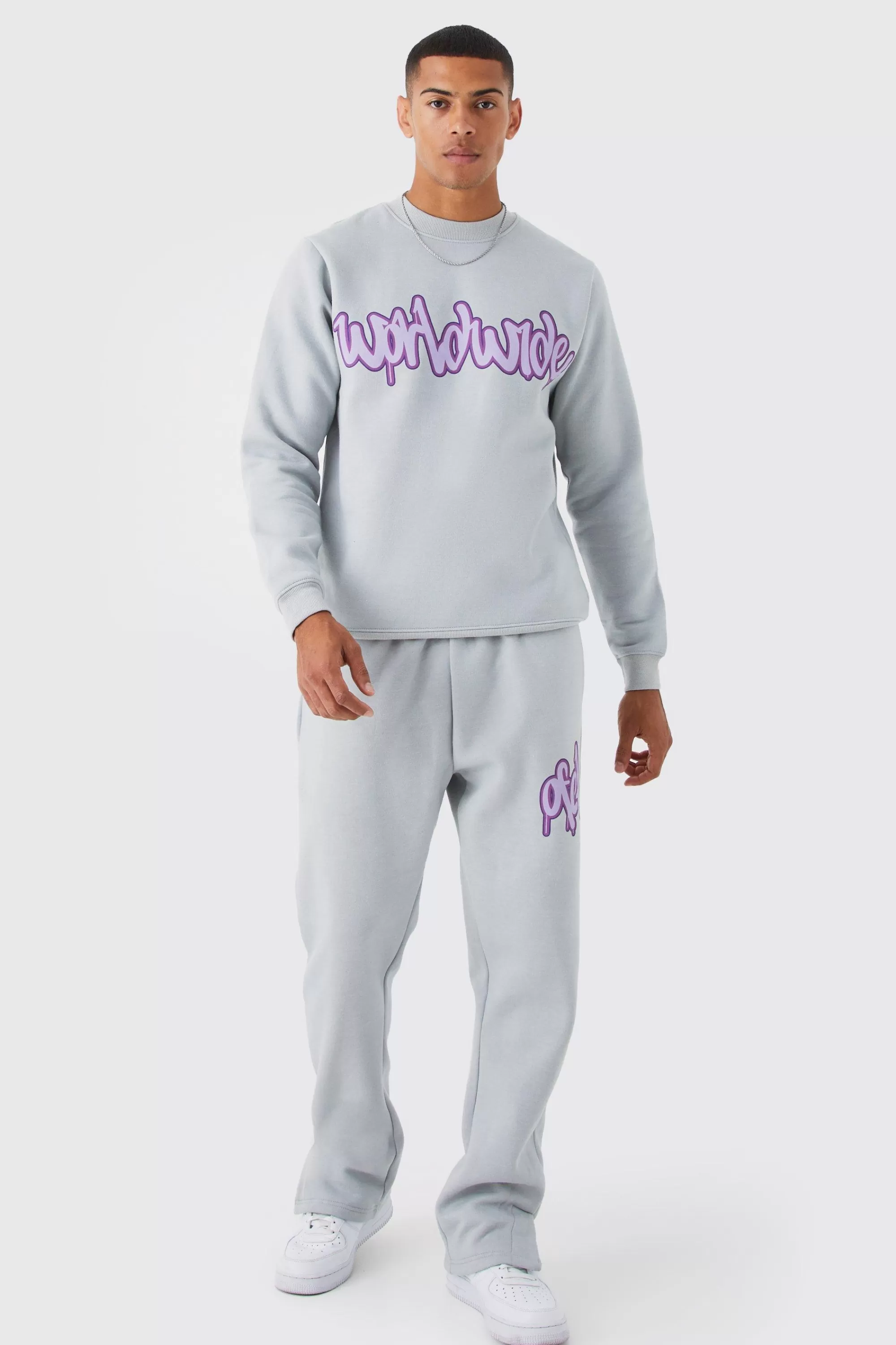 boohooMAN Graffiti Print Sweatshirt Tracksuit | UK