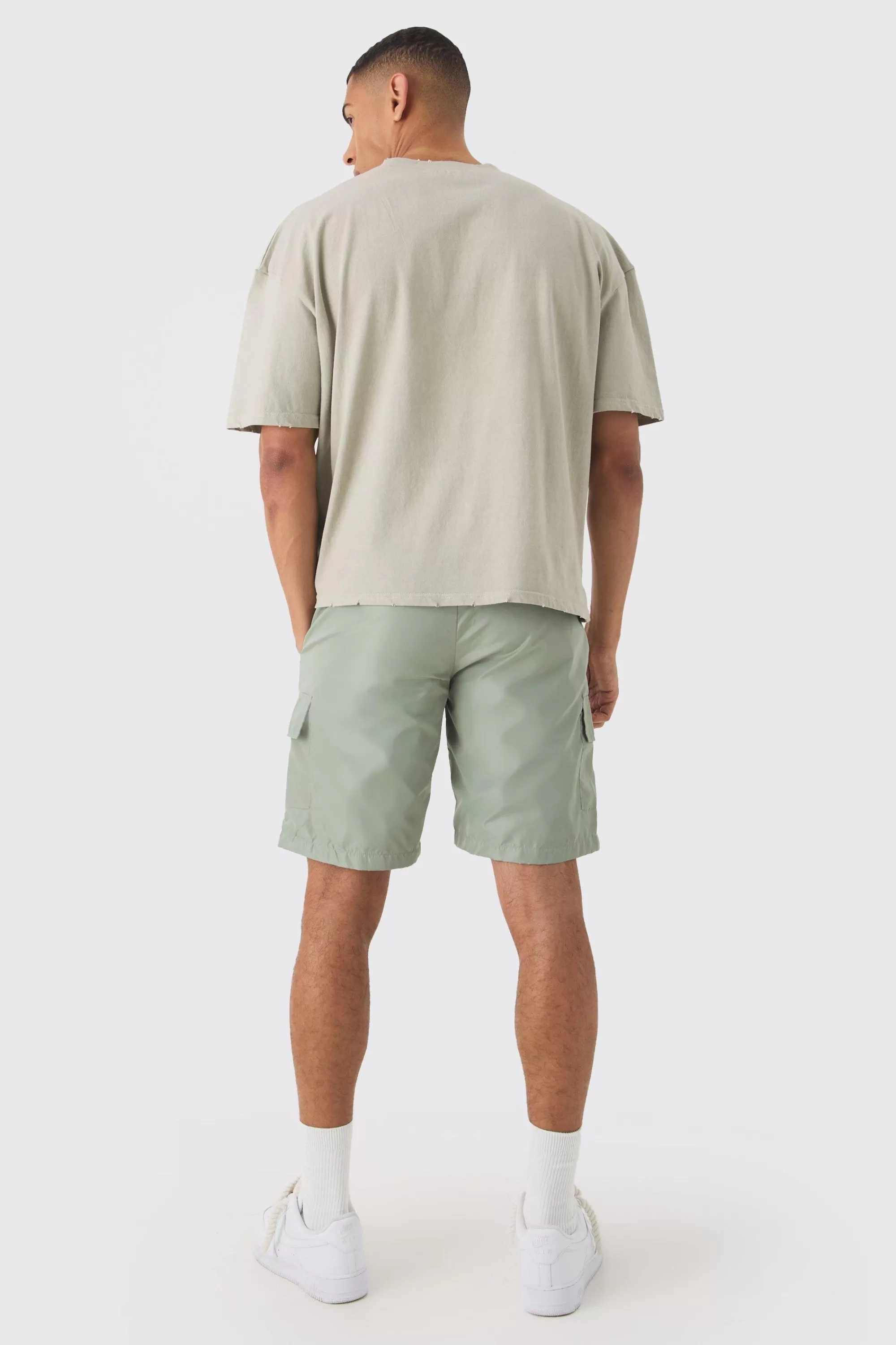 boohooMAN Nylon Elastic Waist Cargo Shorts | UK