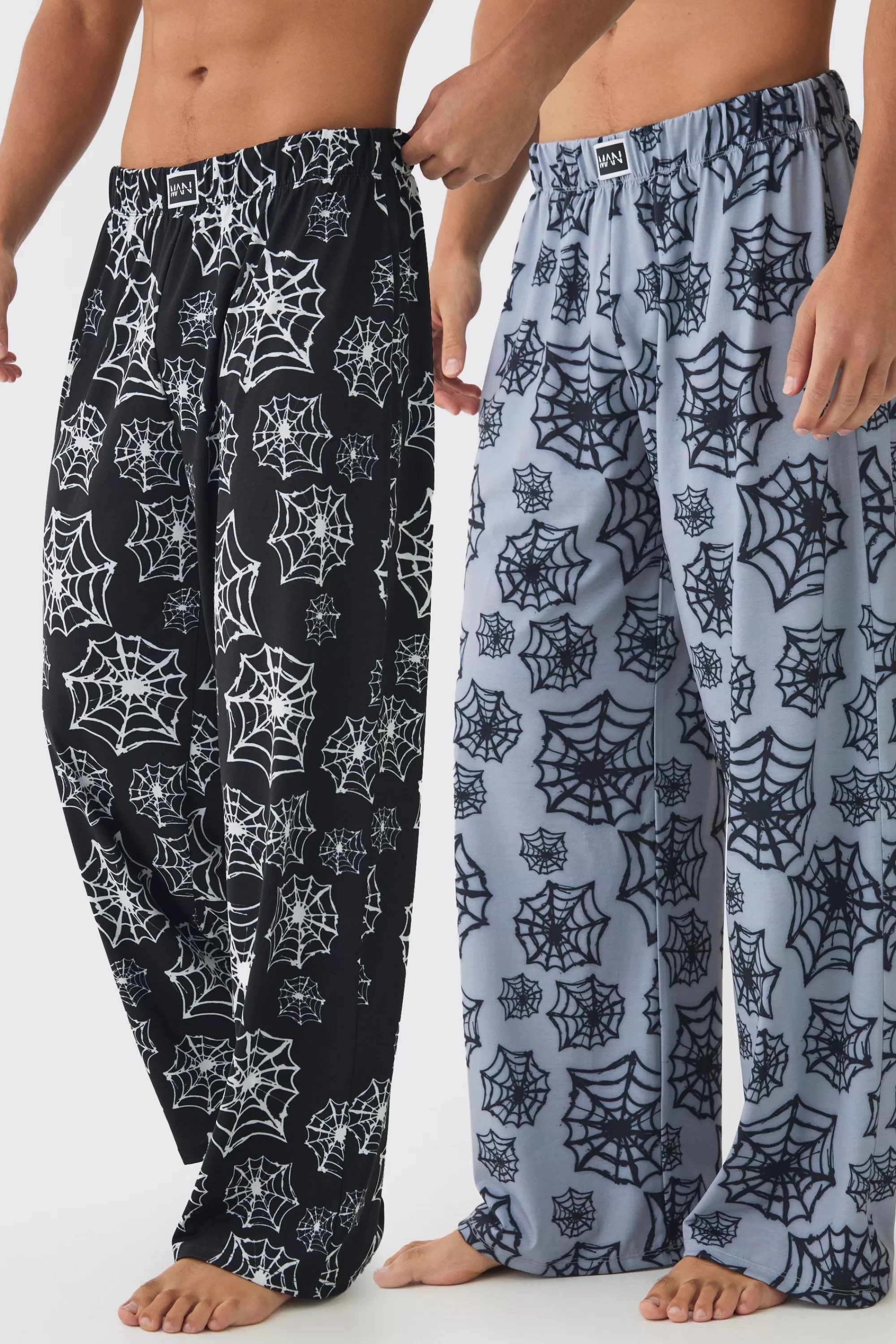 boohooMAN Halloween 2 Pack Man Spider Web Lounge Bottoms | UK