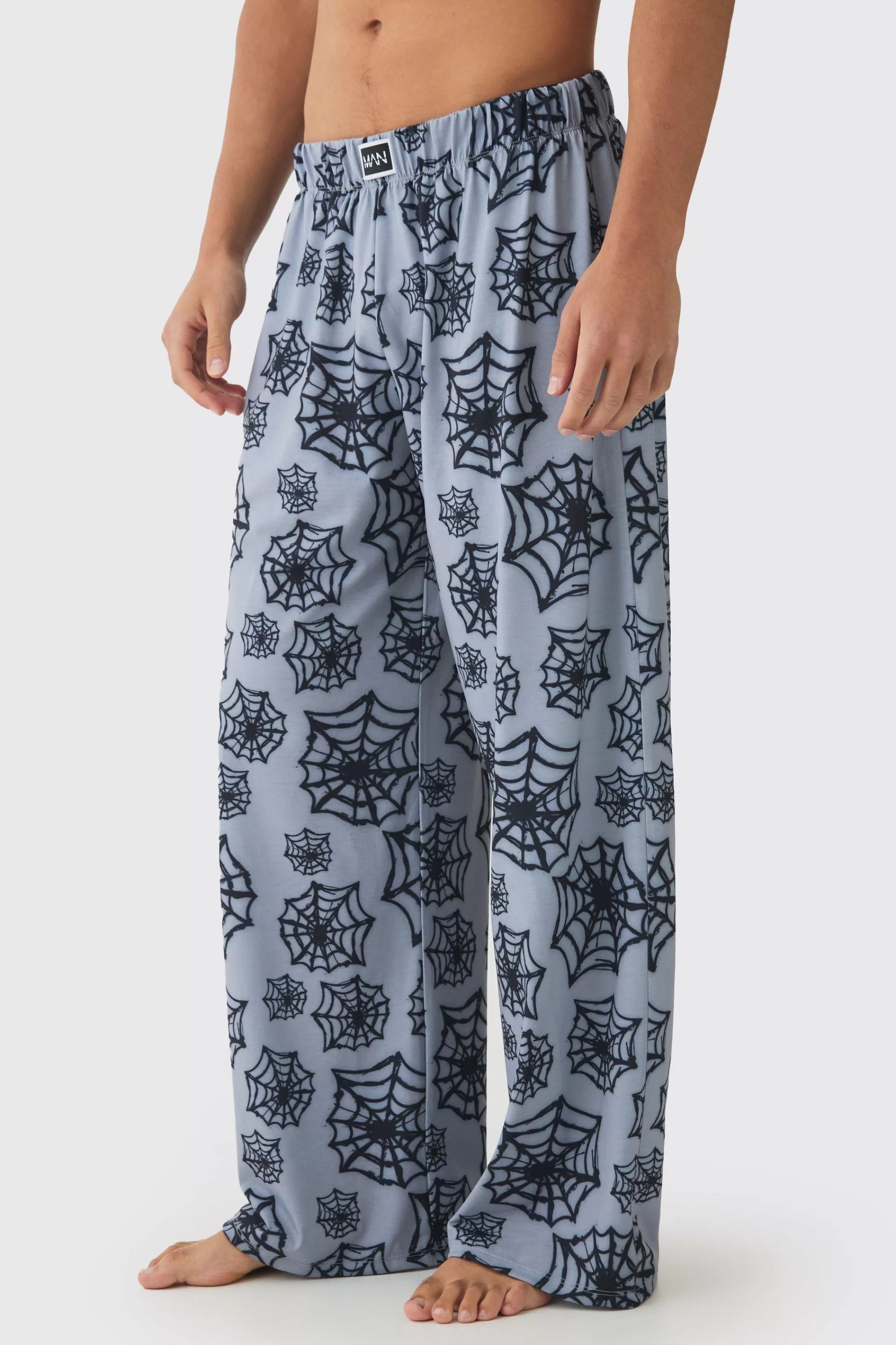 boohooMAN Halloween 2 Pack Man Spider Web Lounge Bottoms | UK
