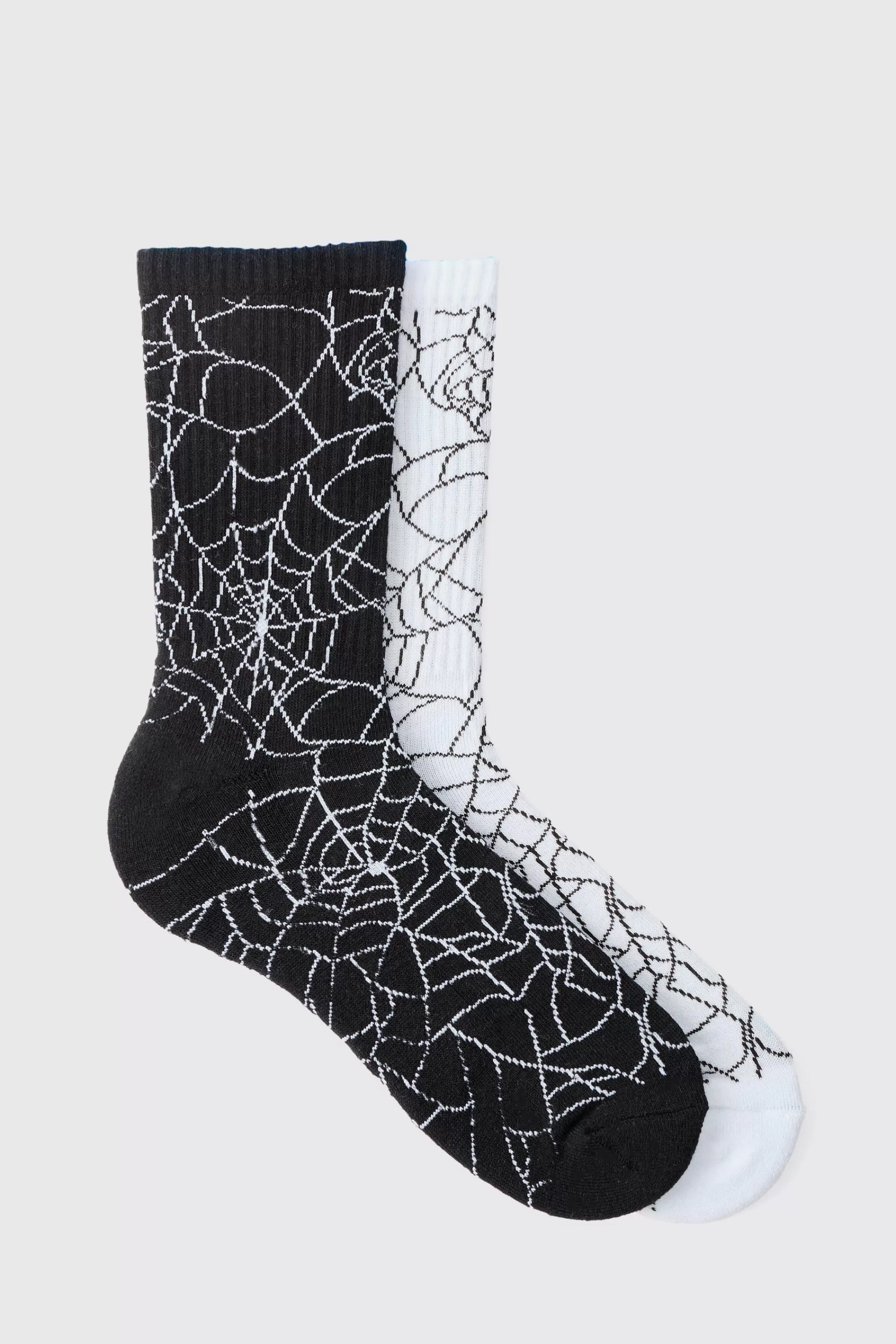 boohooMAN Halloween 2 Pack Spider Web Ribbed Socks | UK