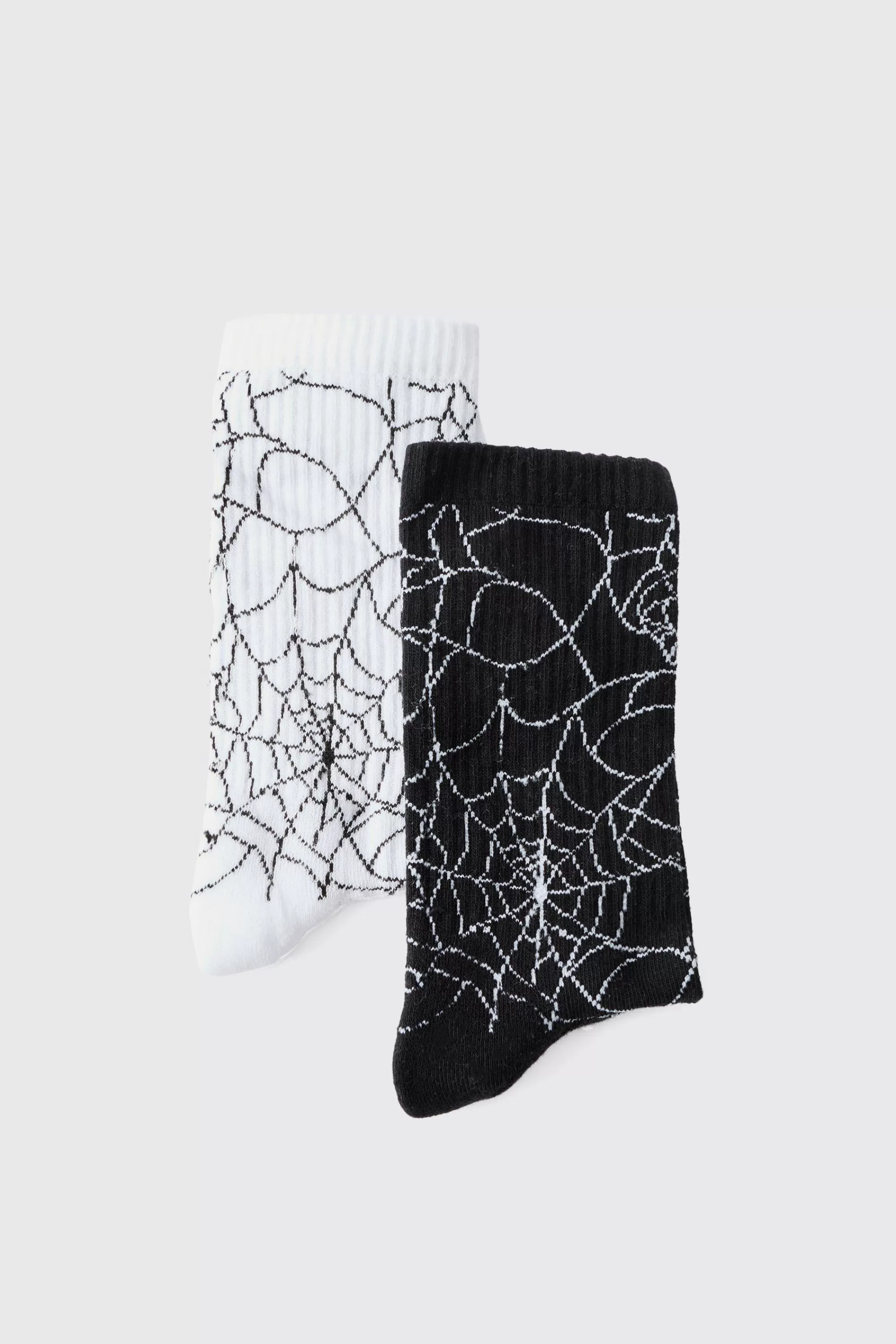 boohooMAN Halloween 2 Pack Spider Web Ribbed Socks | UK