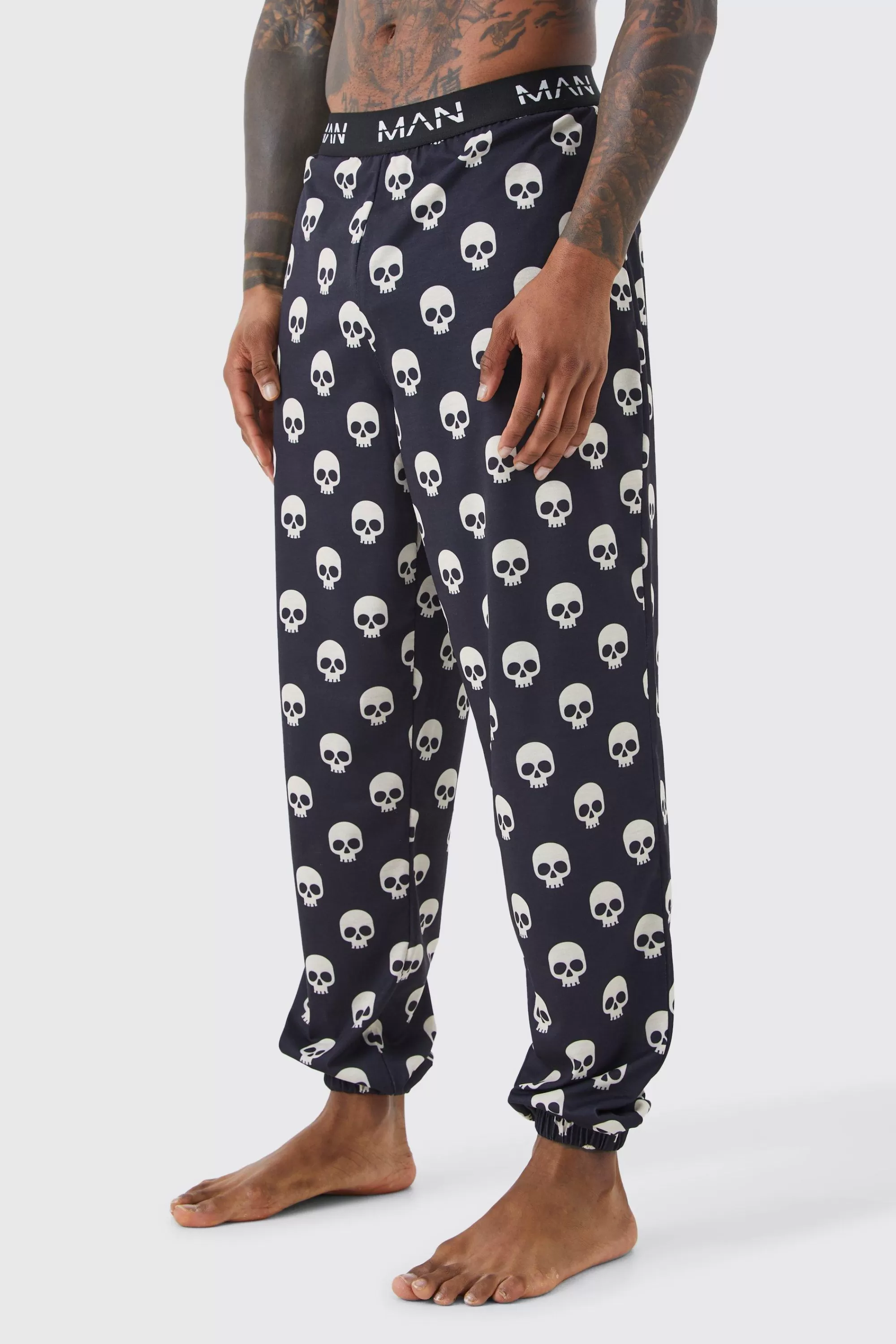 boohooMAN Halloween Skull Print Lounge Joggers | UK