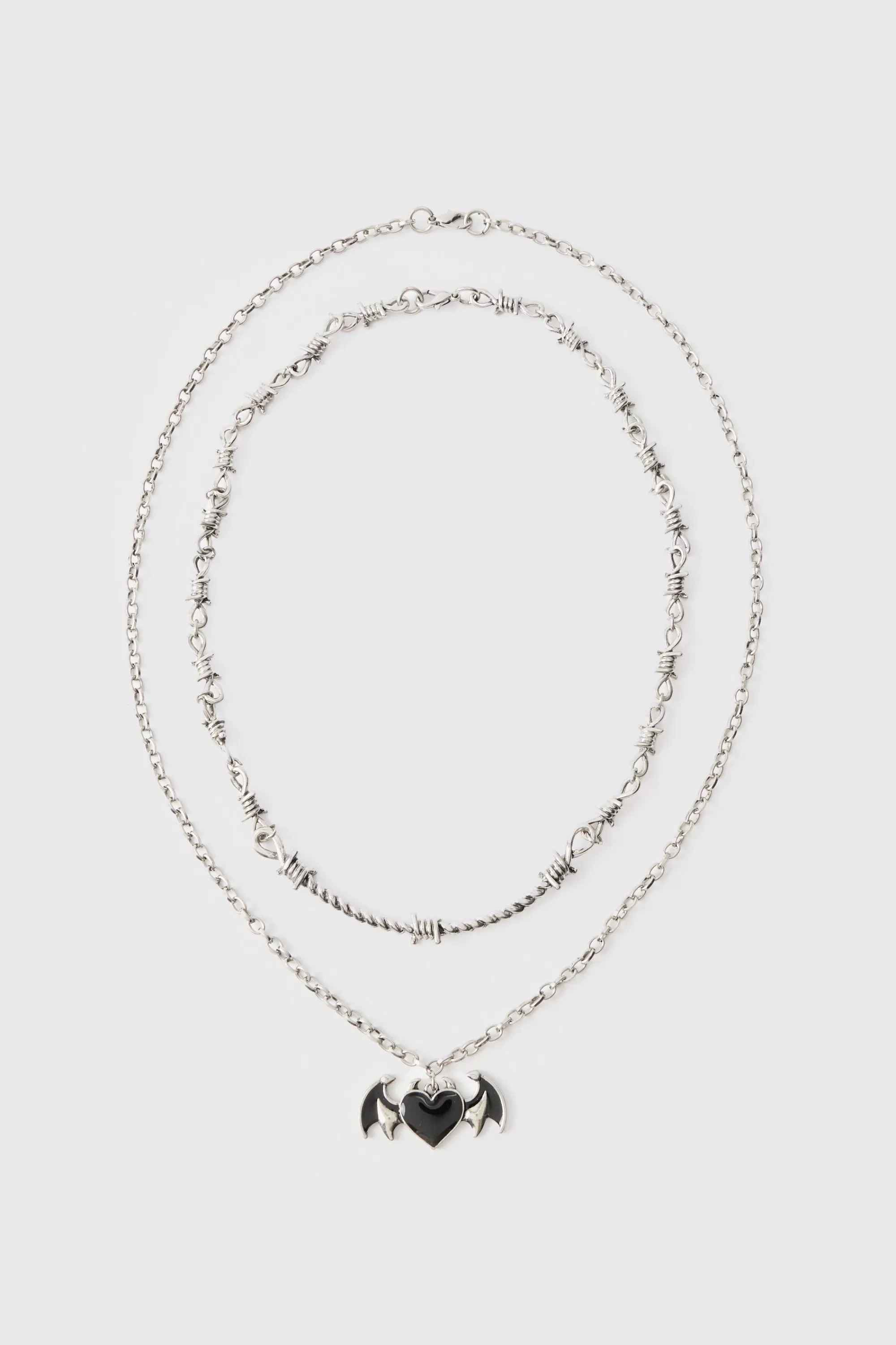 boohooMAN Heart Bat Wing Pendant Necklace | UK