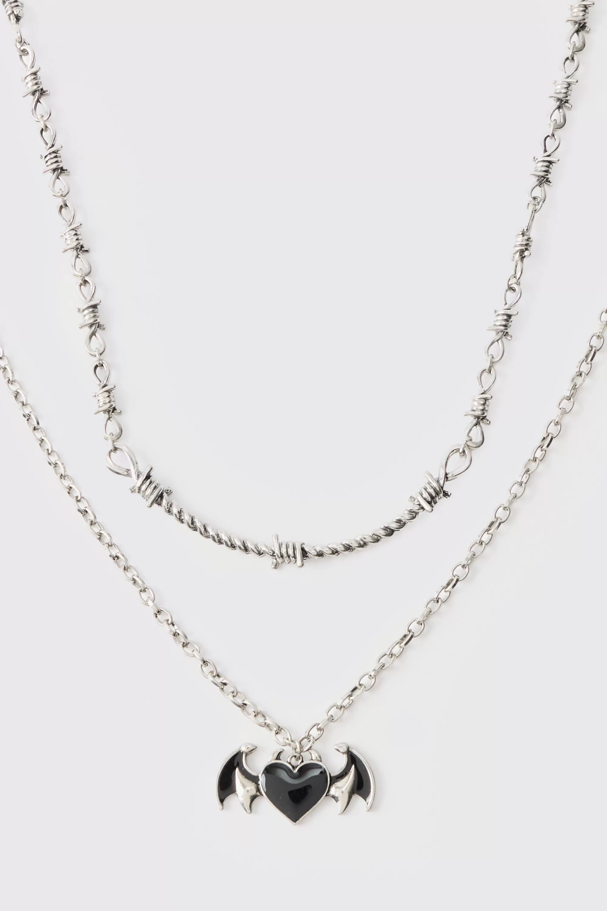 boohooMAN Heart Bat Wing Pendant Necklace | UK