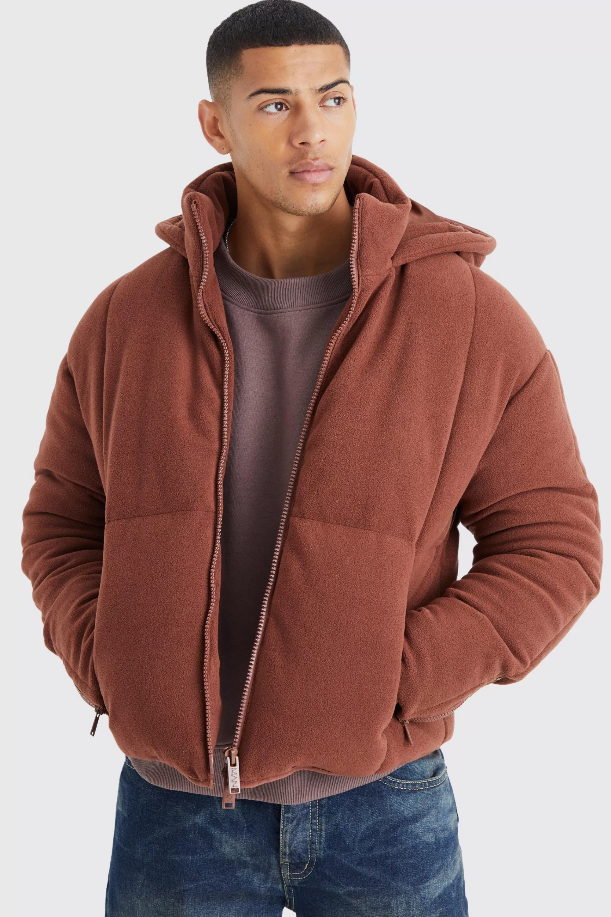 boohooMAN Heavy Fleece Hooded Puffer | UK