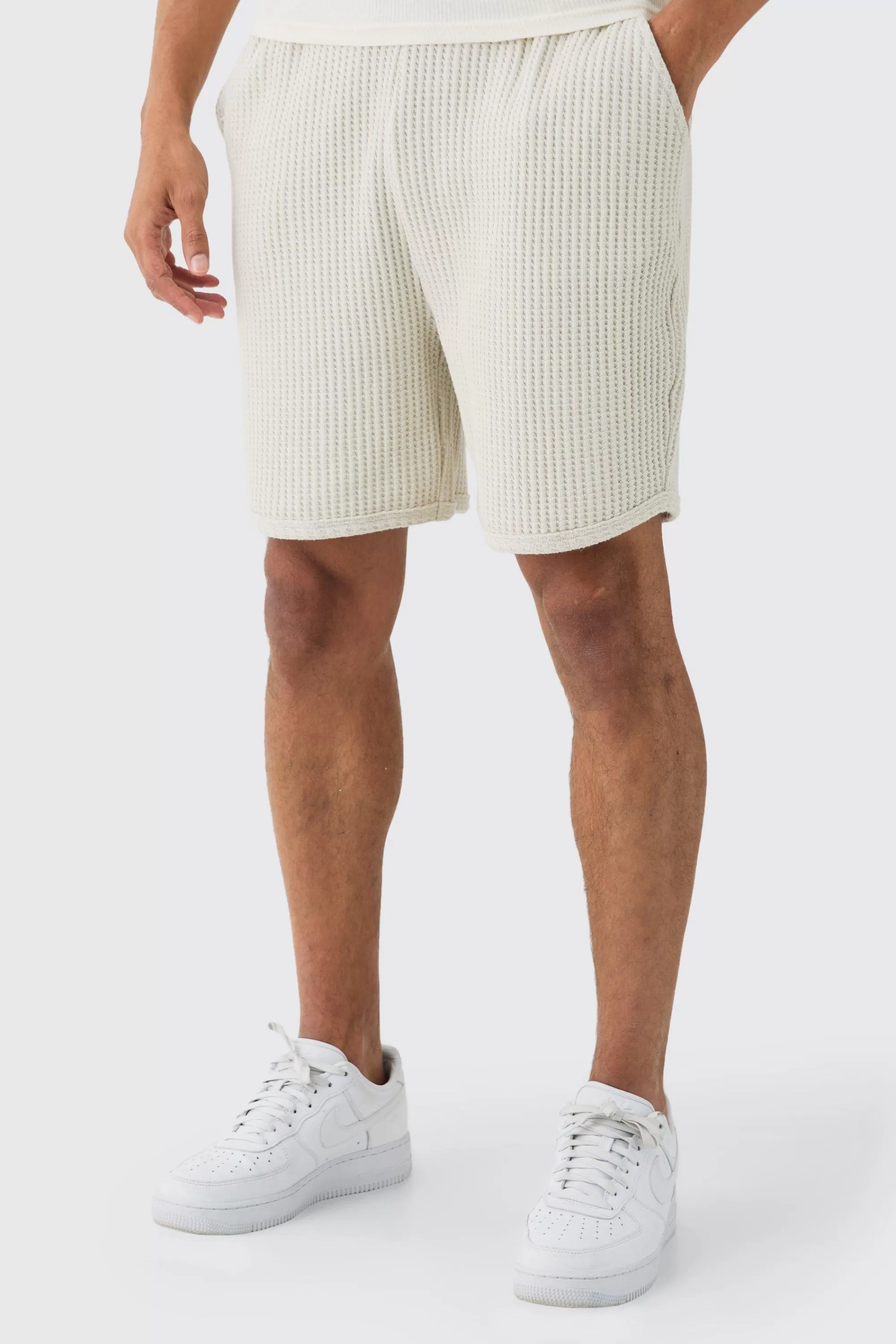 boohooMAN Heavy Jumbo Waffle Volley Short | UK