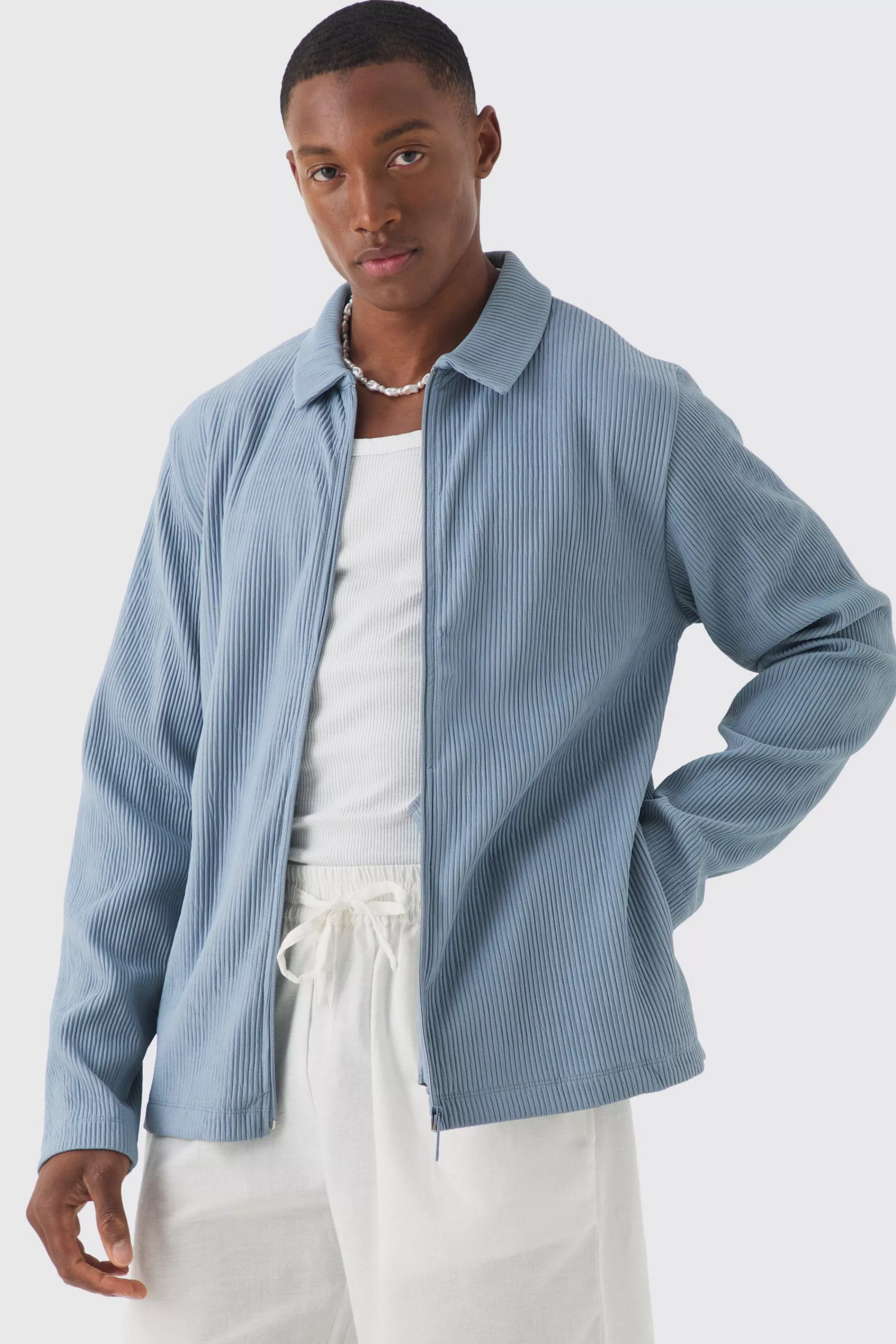 boohooMAN Heavy Pleated Zip Through Overshirt | UK