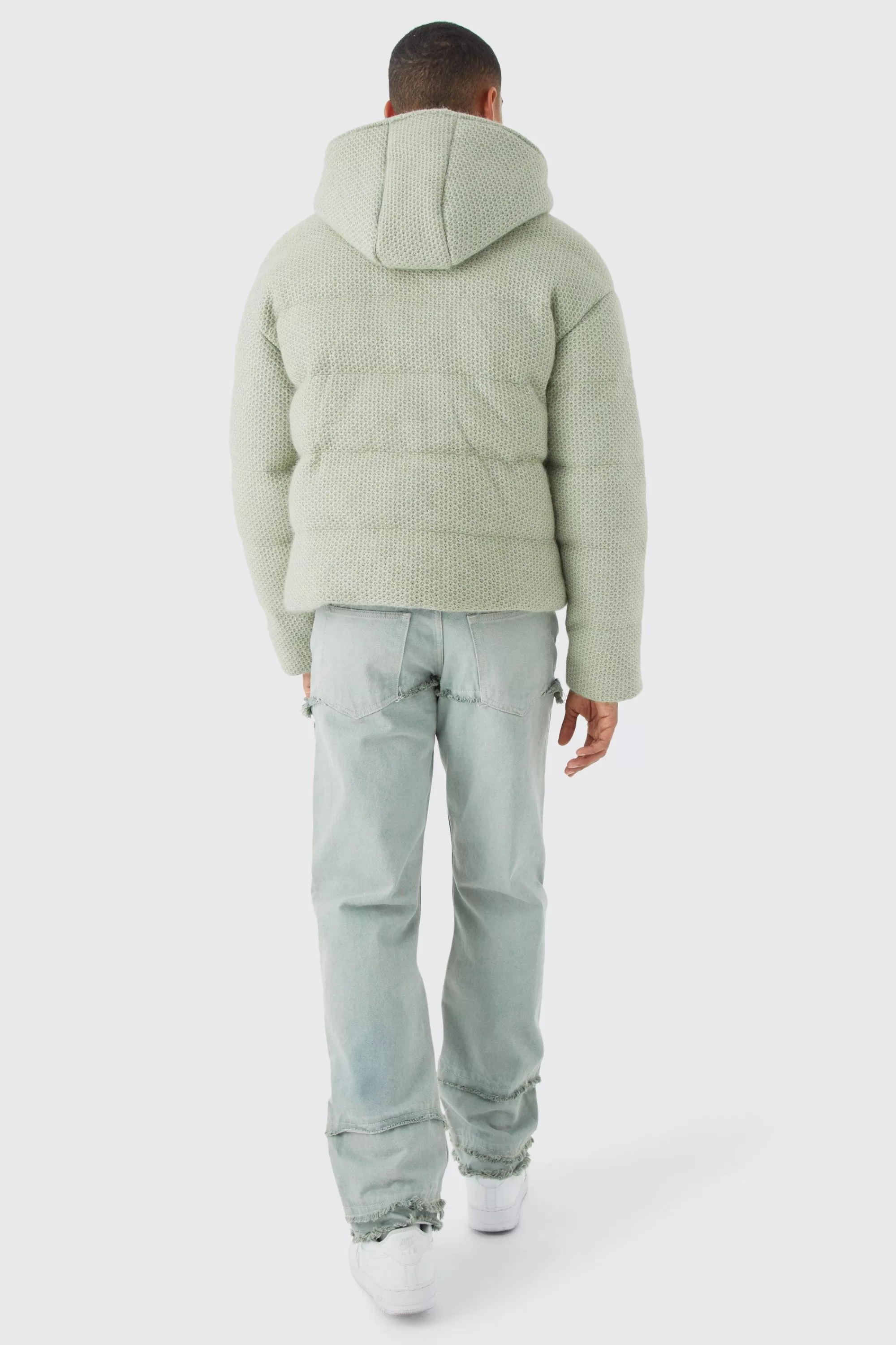 boohooMAN Heavyweight Brushed Knit Quilted Puffer With Hood | UK
