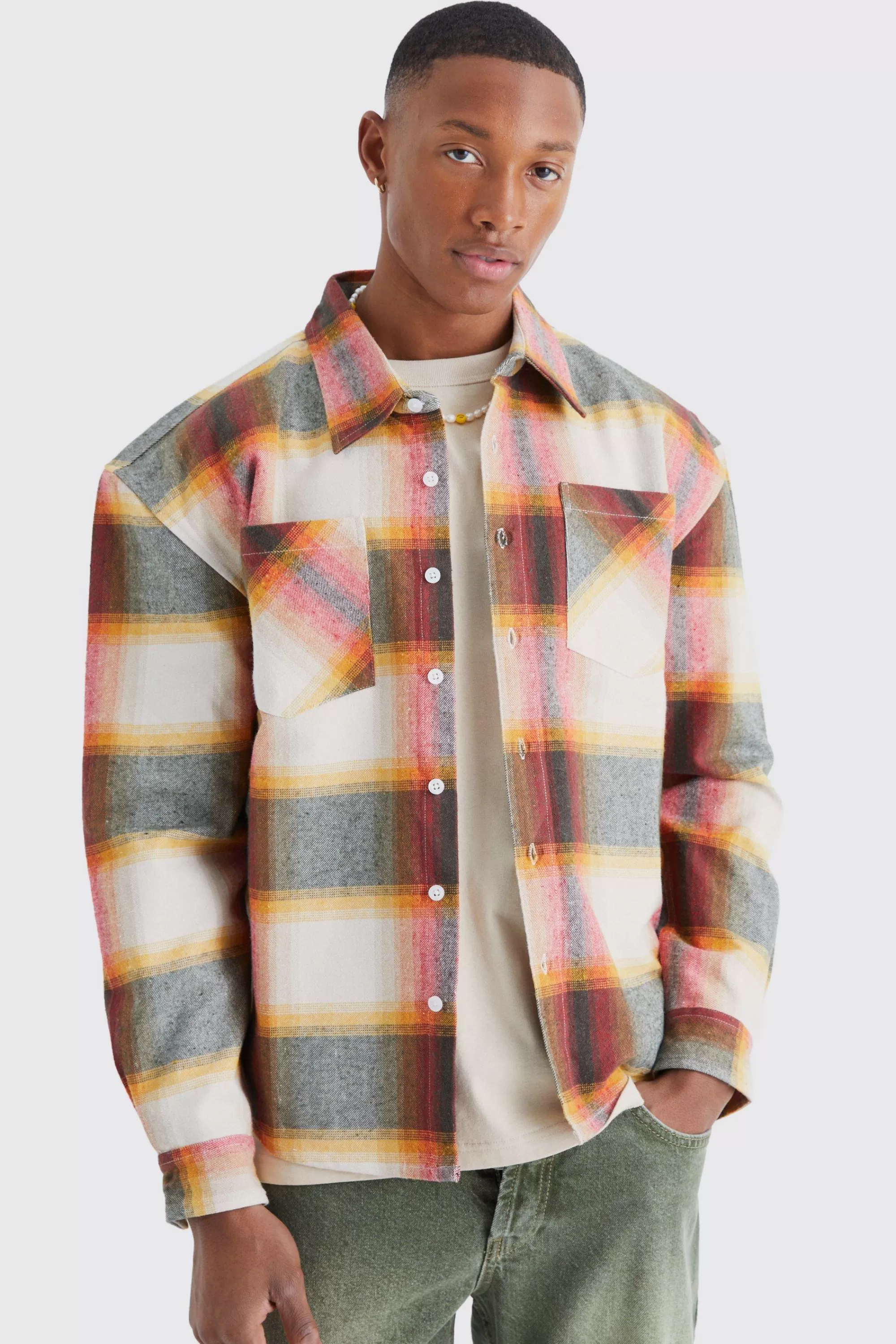 boohooMAN Heavyweight Check Boxy Overshirt | UK