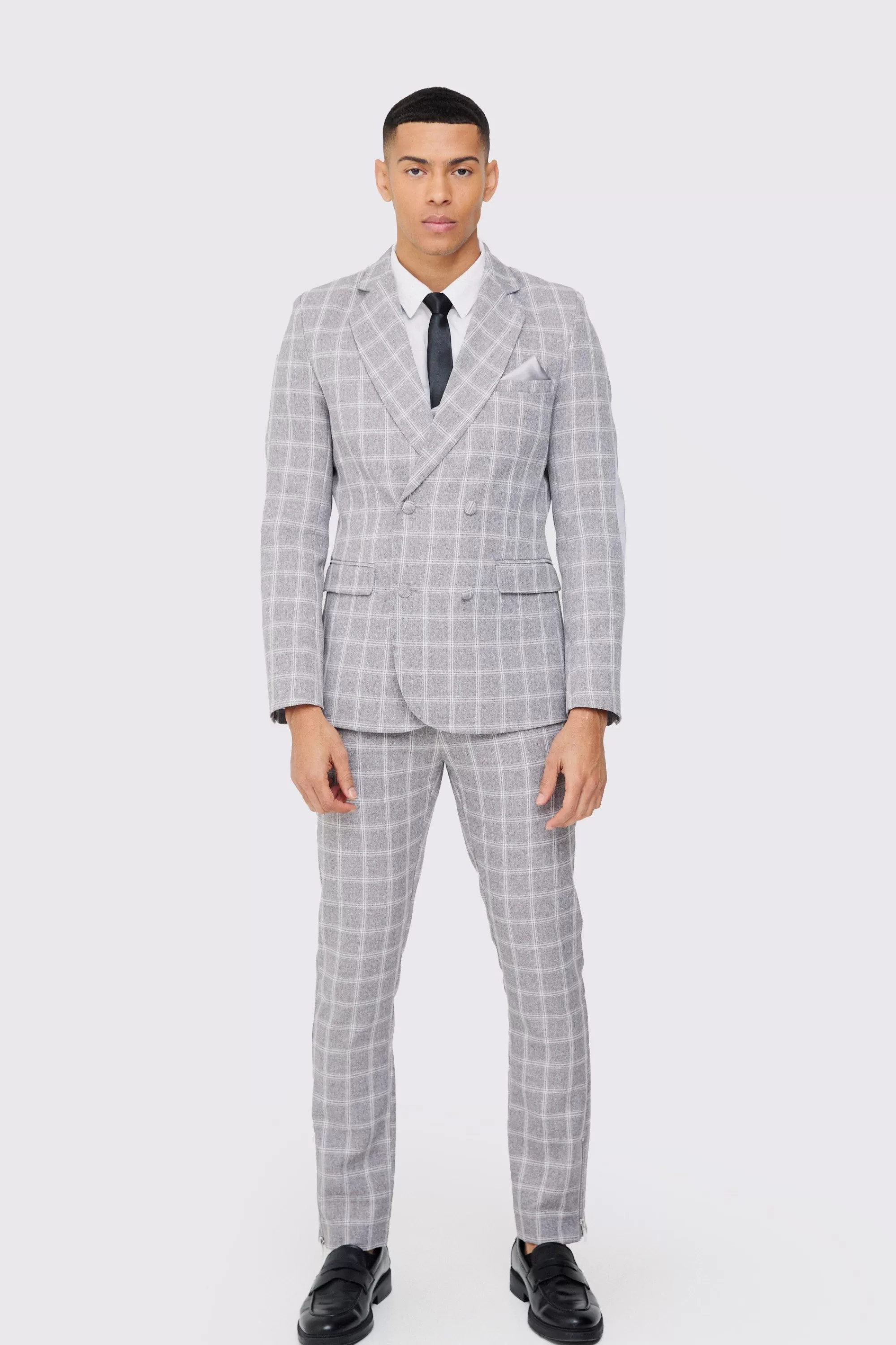 boohooMAN Herringbone Check Contrast Sleeve Panel Fitted Blazer | UK