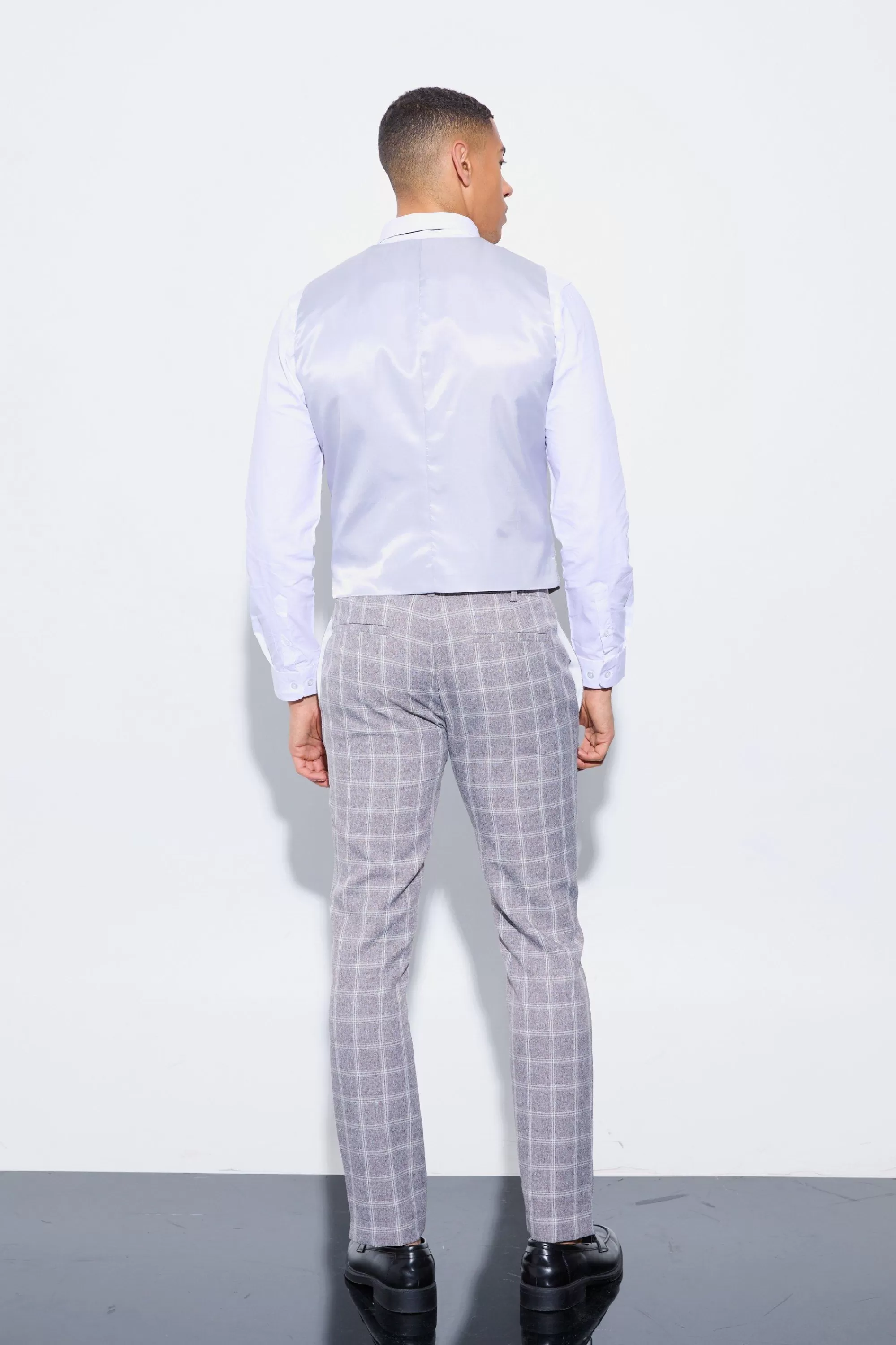 boohooMAN Herringbone Check Contrast Sleeve Panel Fitted Suit | UK