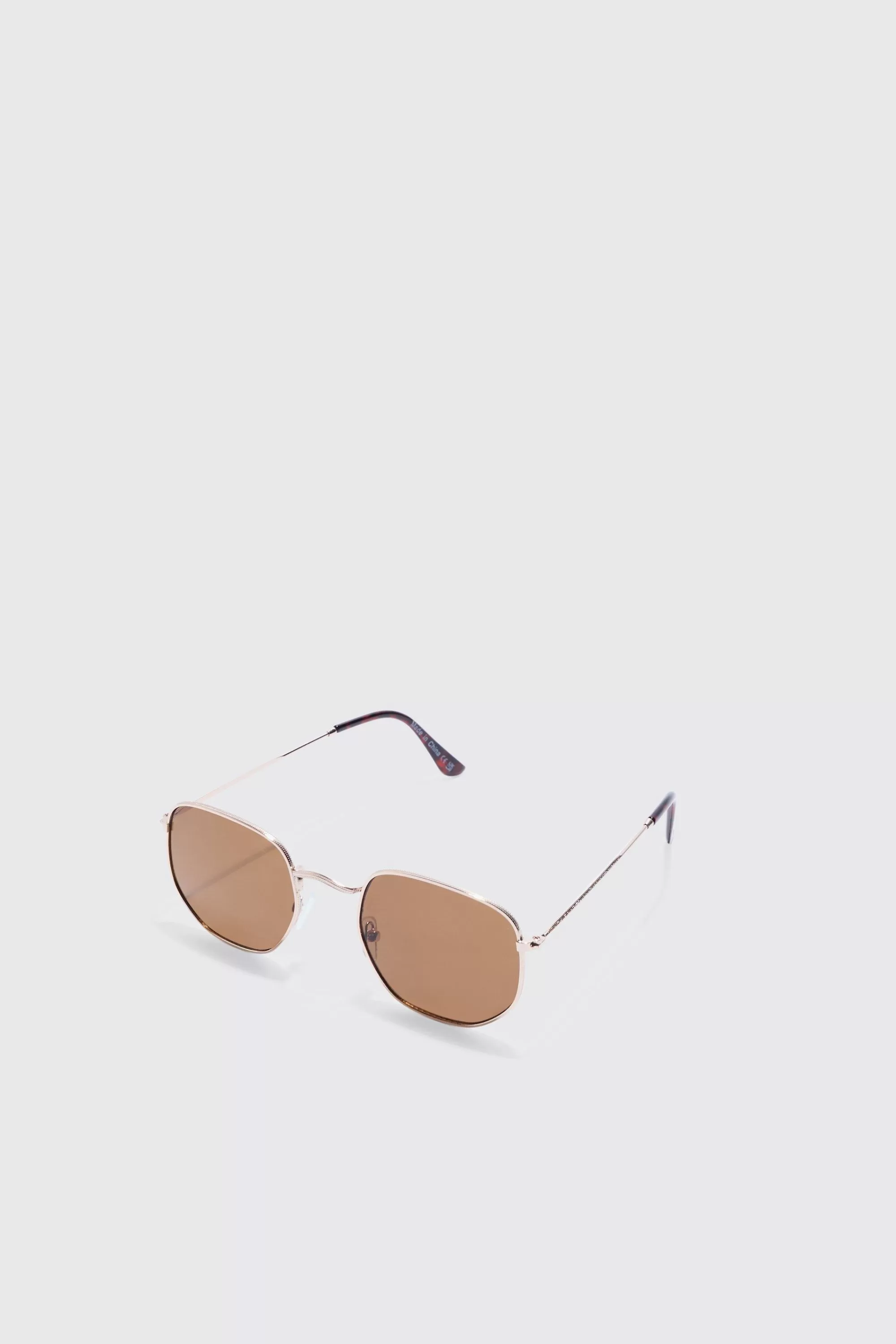 boohooMAN Hexagonal Metal Sunglasses | UK