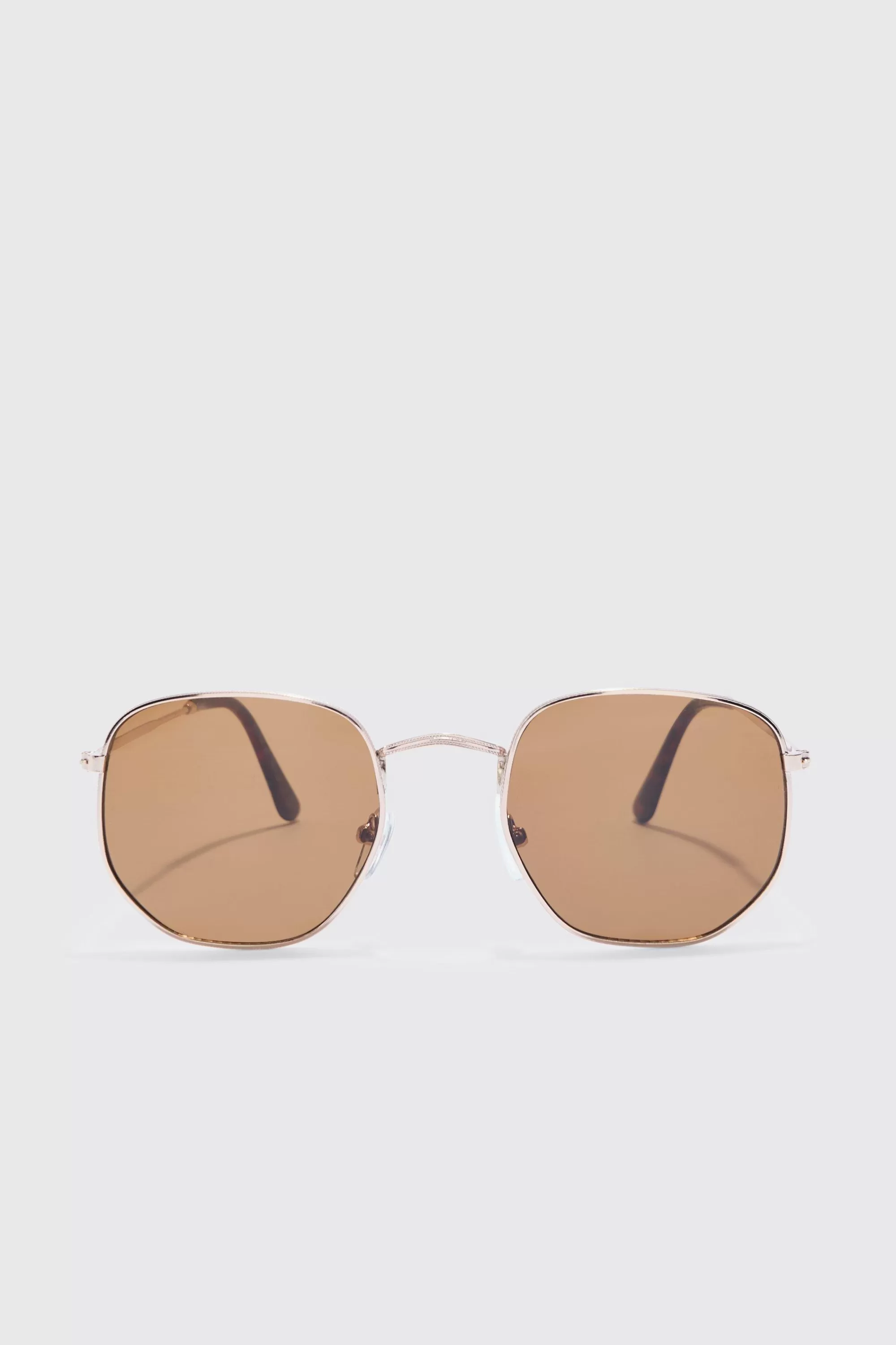 boohooMAN Hexagonal Metal Sunglasses | UK