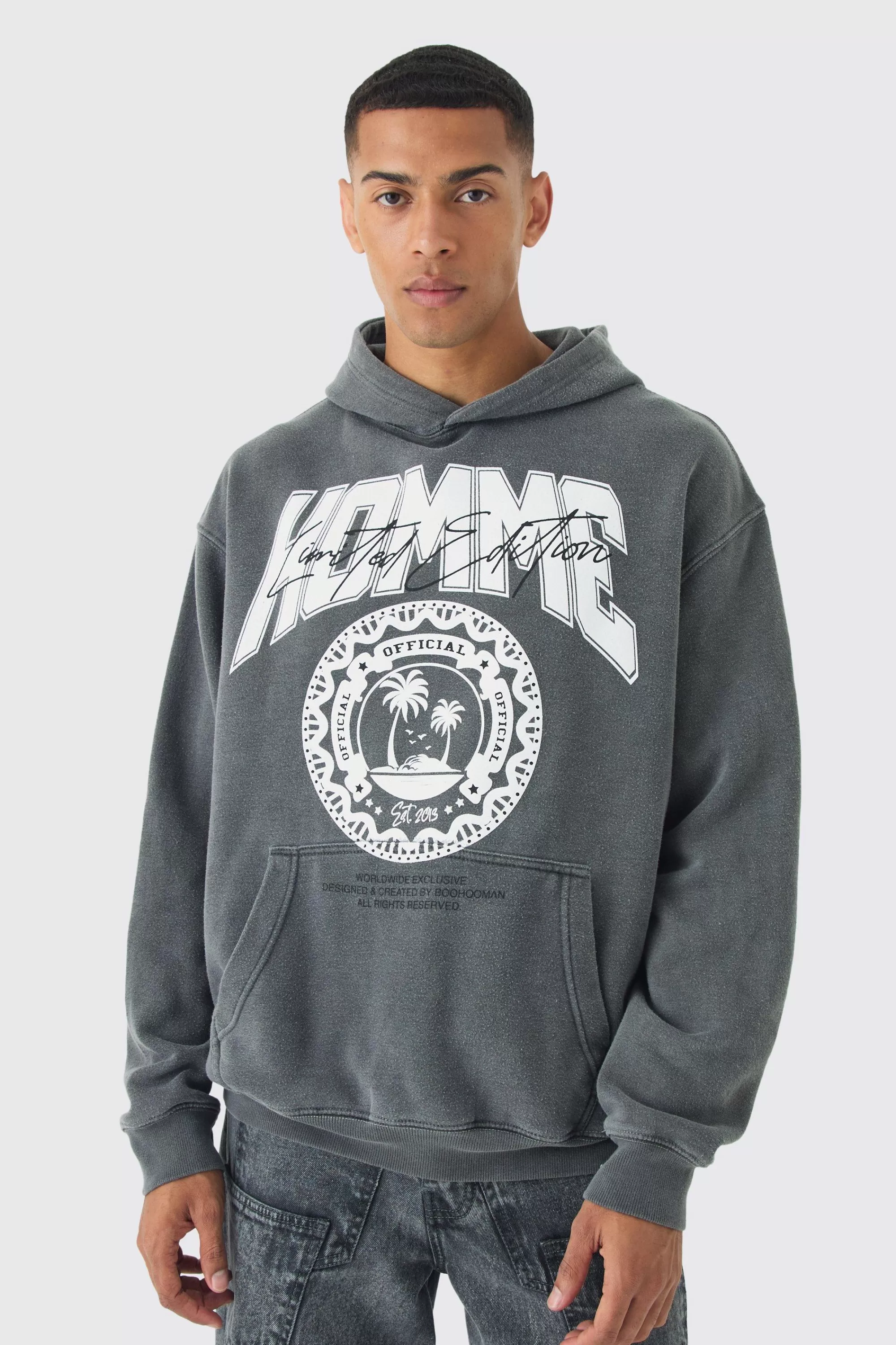 boohooMAN Homme Print Hoodie | UK